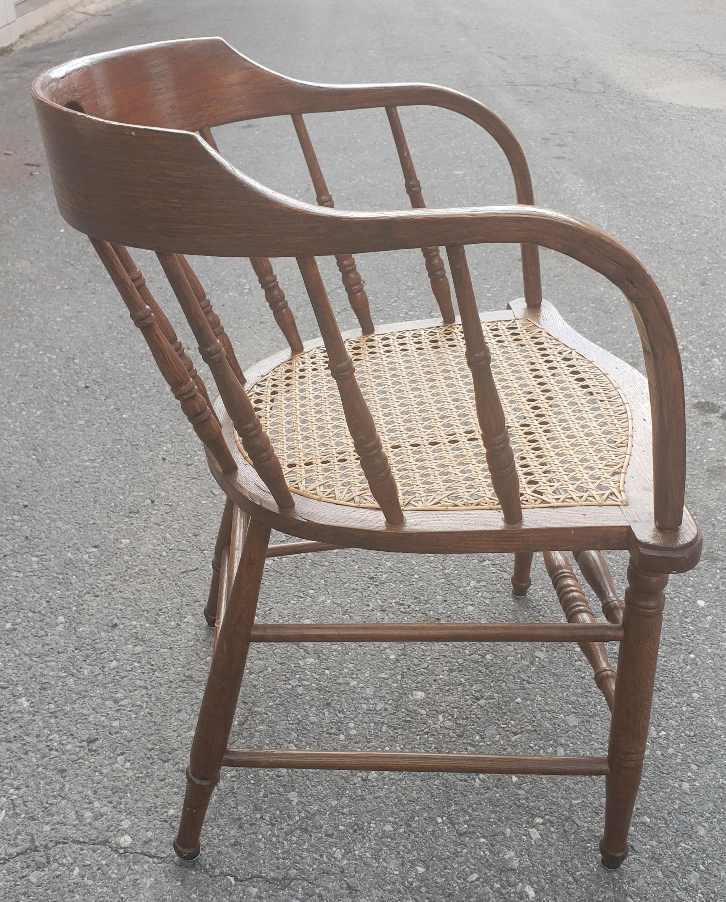 Antique Barrel Back Firehouse Windsor Chair with Cane Seat 6