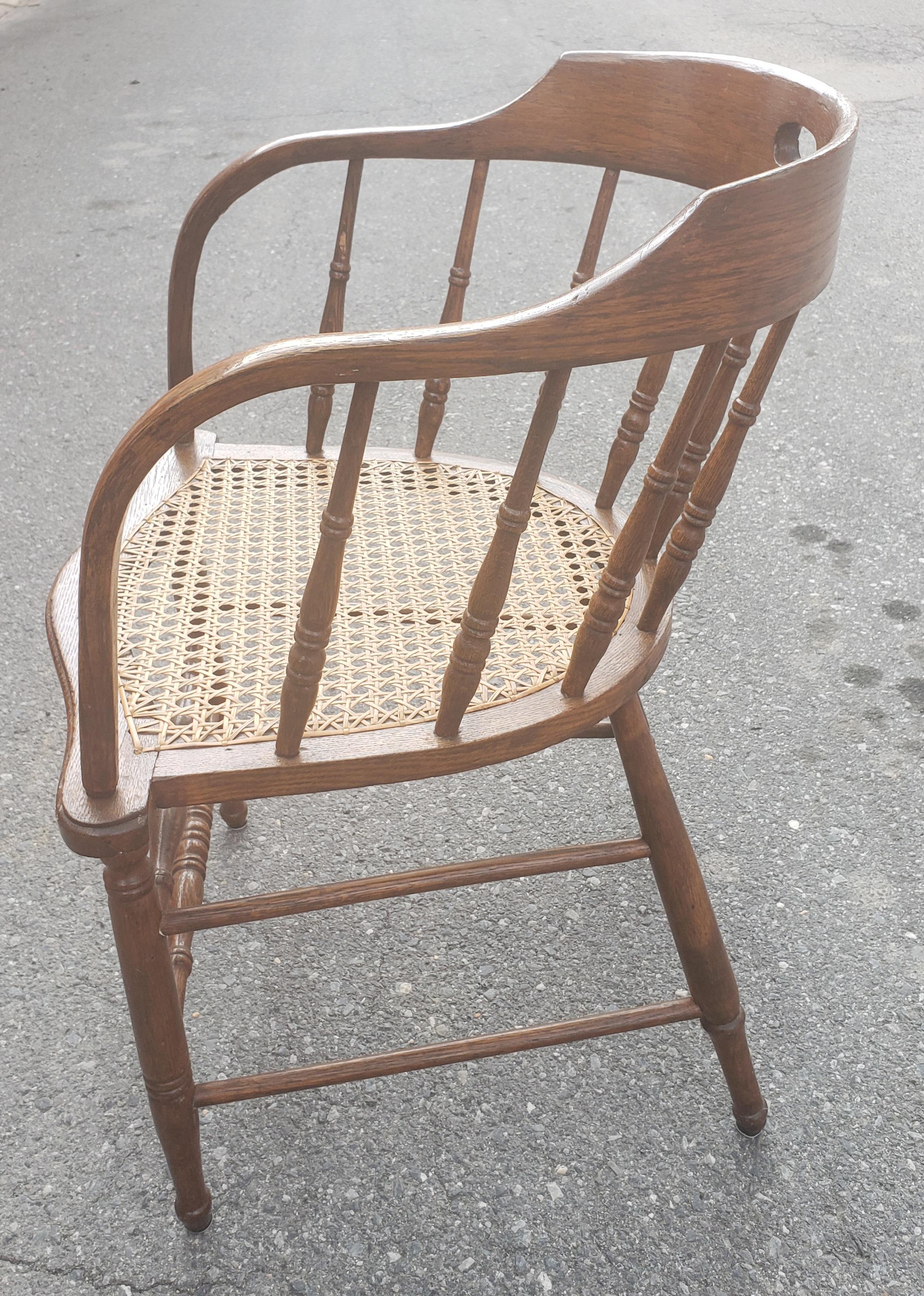 Antique Barrel Back Firehouse Windsor Chair with Cane Seat 8