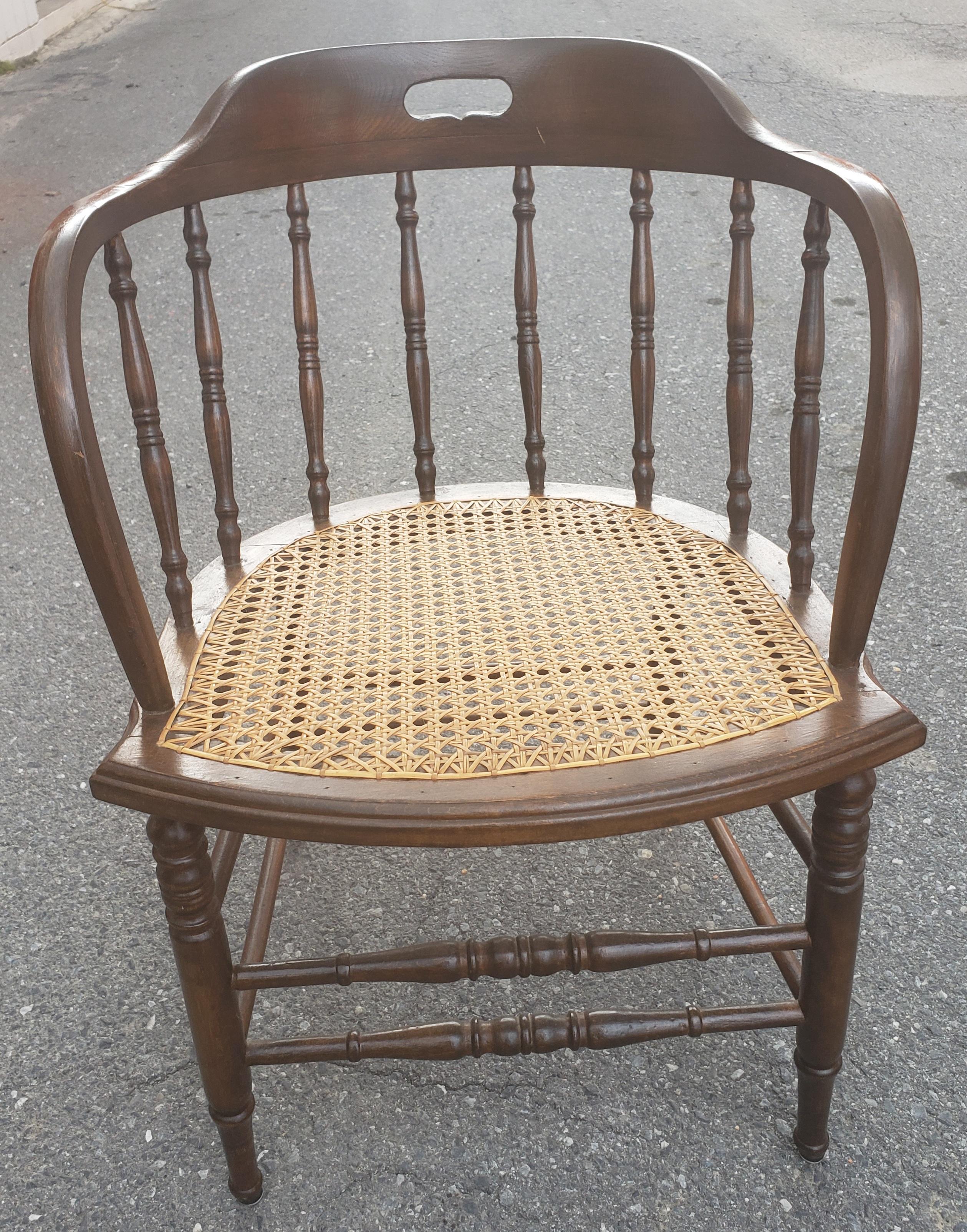 American Antique Barrel Back Firehouse Windsor Chair with Cane Seat