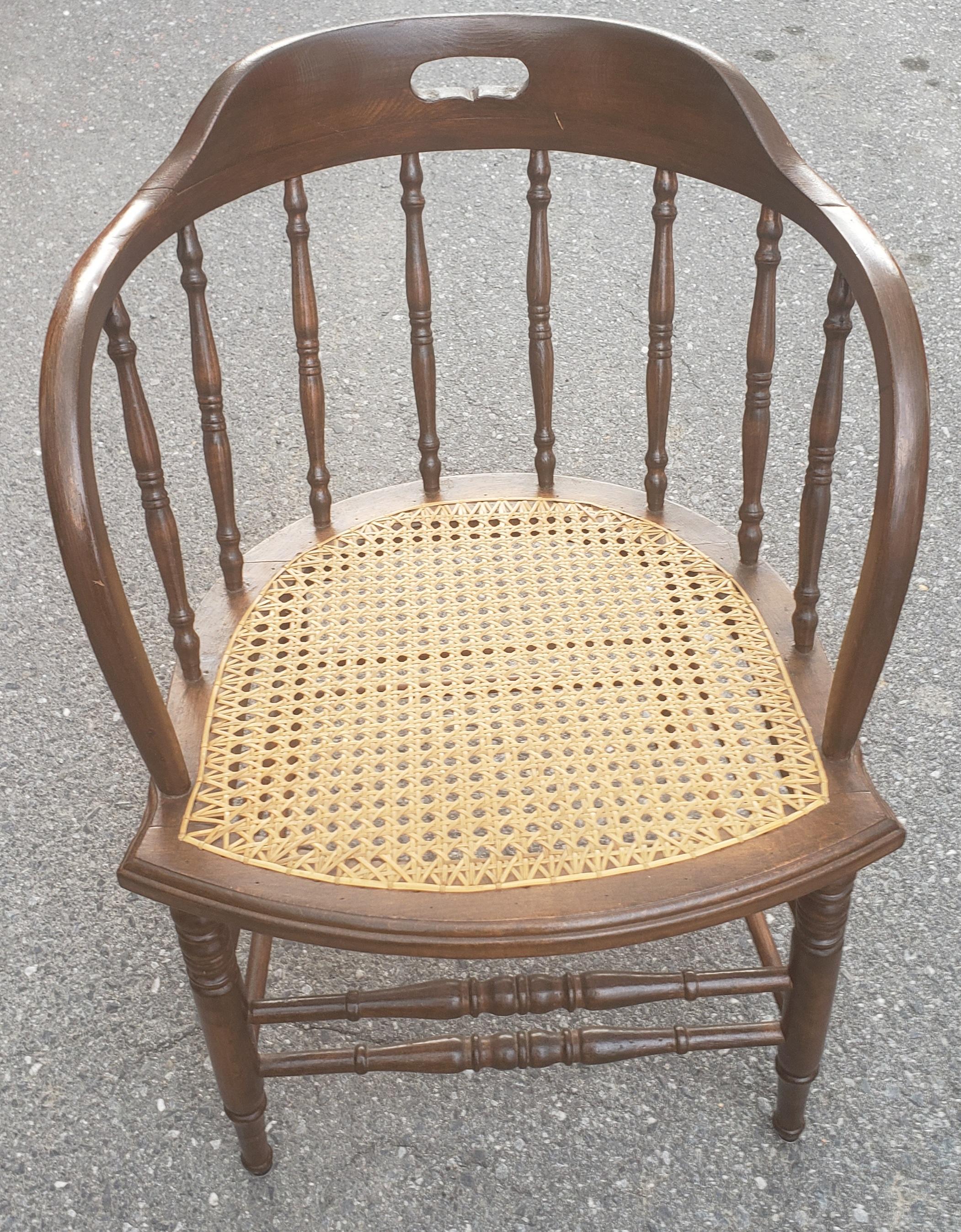 Hand-Crafted Antique Barrel Back Firehouse Windsor Chair with Cane Seat