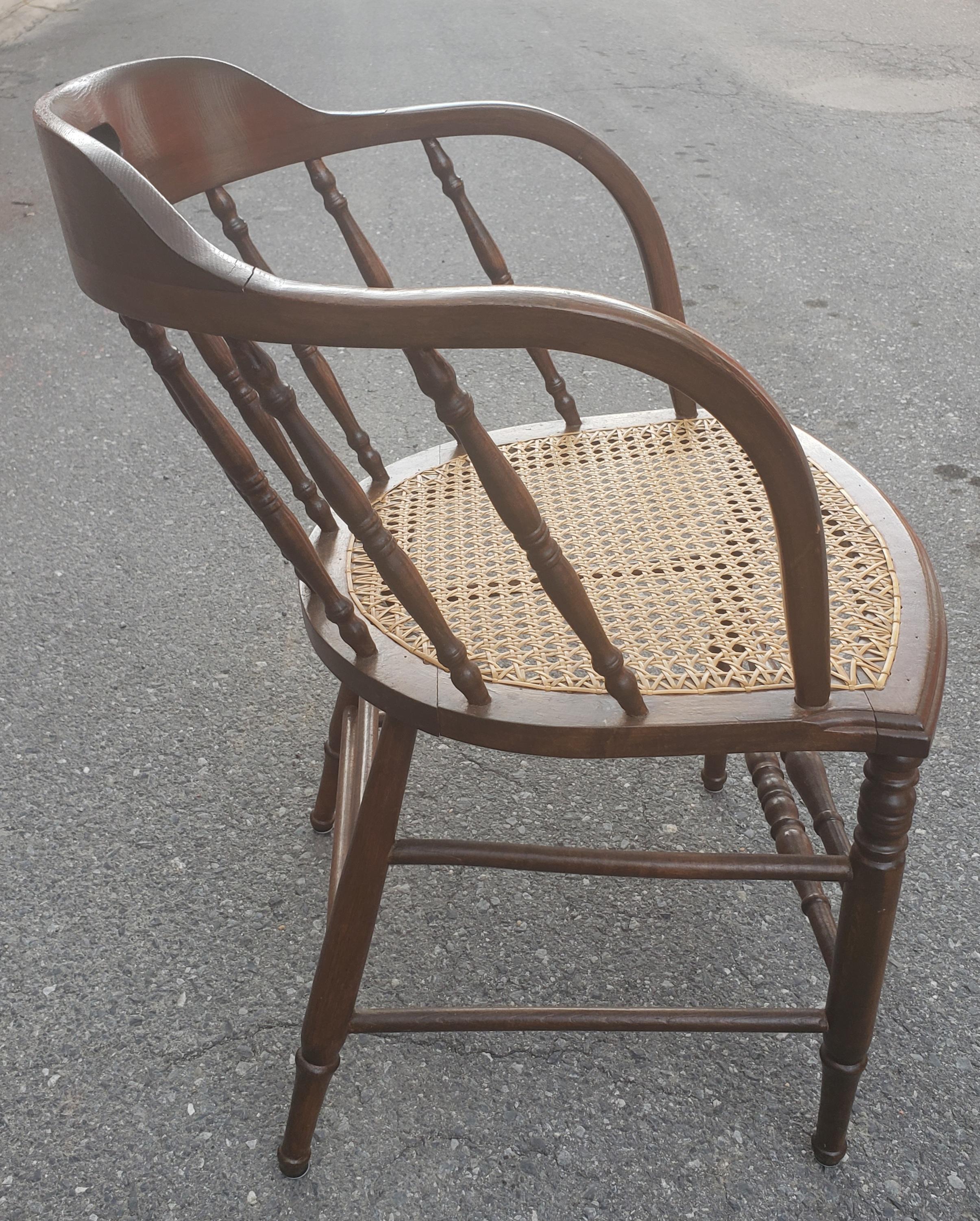 Antique Barrel Back Firehouse Windsor Chair with Cane Seat In Good Condition In Germantown, MD