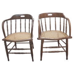 Antique Barrel Back Firehouse Windsor Chair with Cane Seat