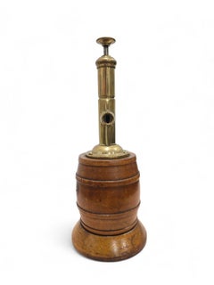 Antique Barrel-Shaped Cigar Cutter in Wood and Gilt Brass, circa 1900