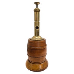 Antique Barrel-Shaped Cigar Cutter in Wood and Gilt Brass, circa 1900