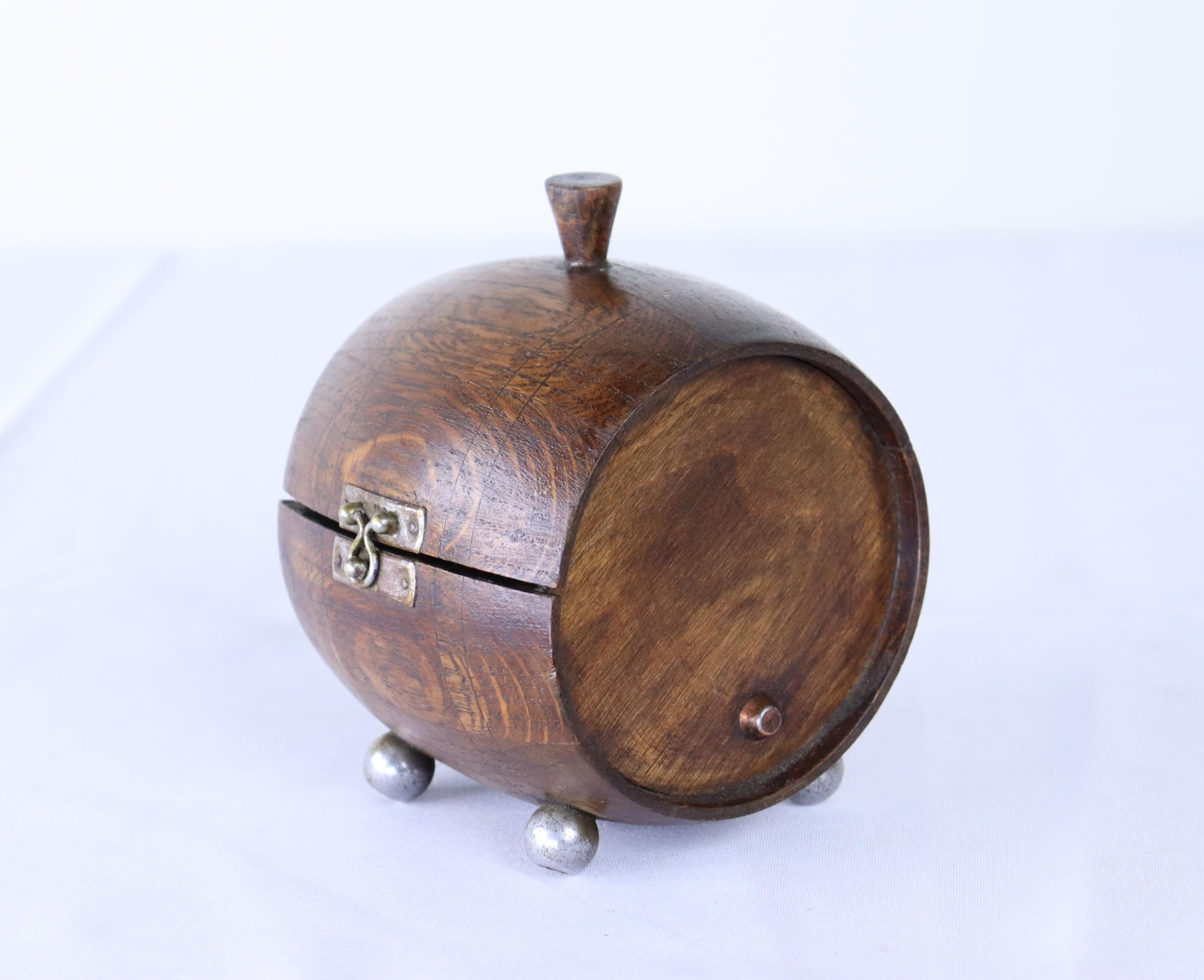English Antique Barrel Shaped Oak Tea Caddy For Sale