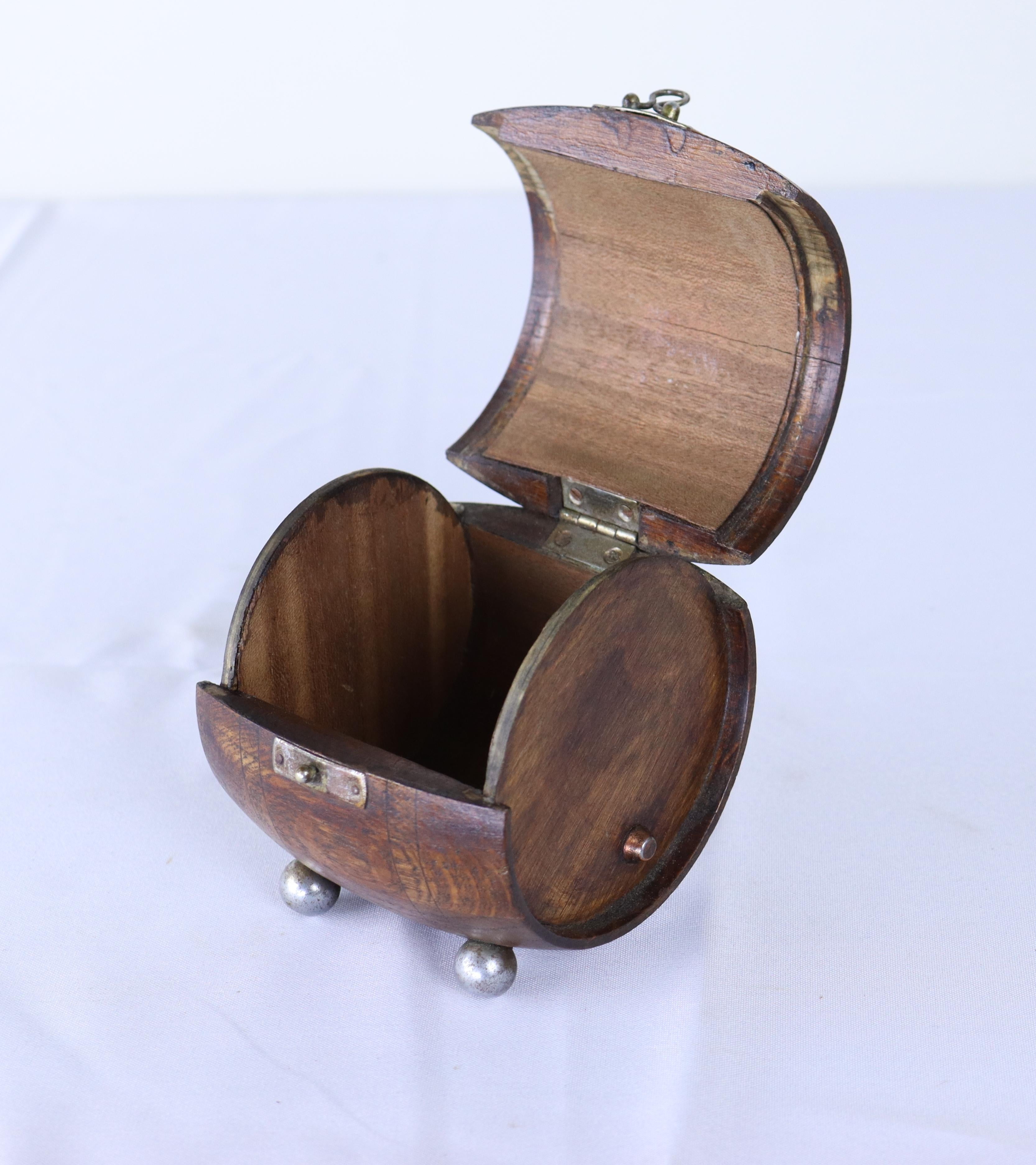 19th Century Antique Barrel Shaped Oak Tea Caddy For Sale