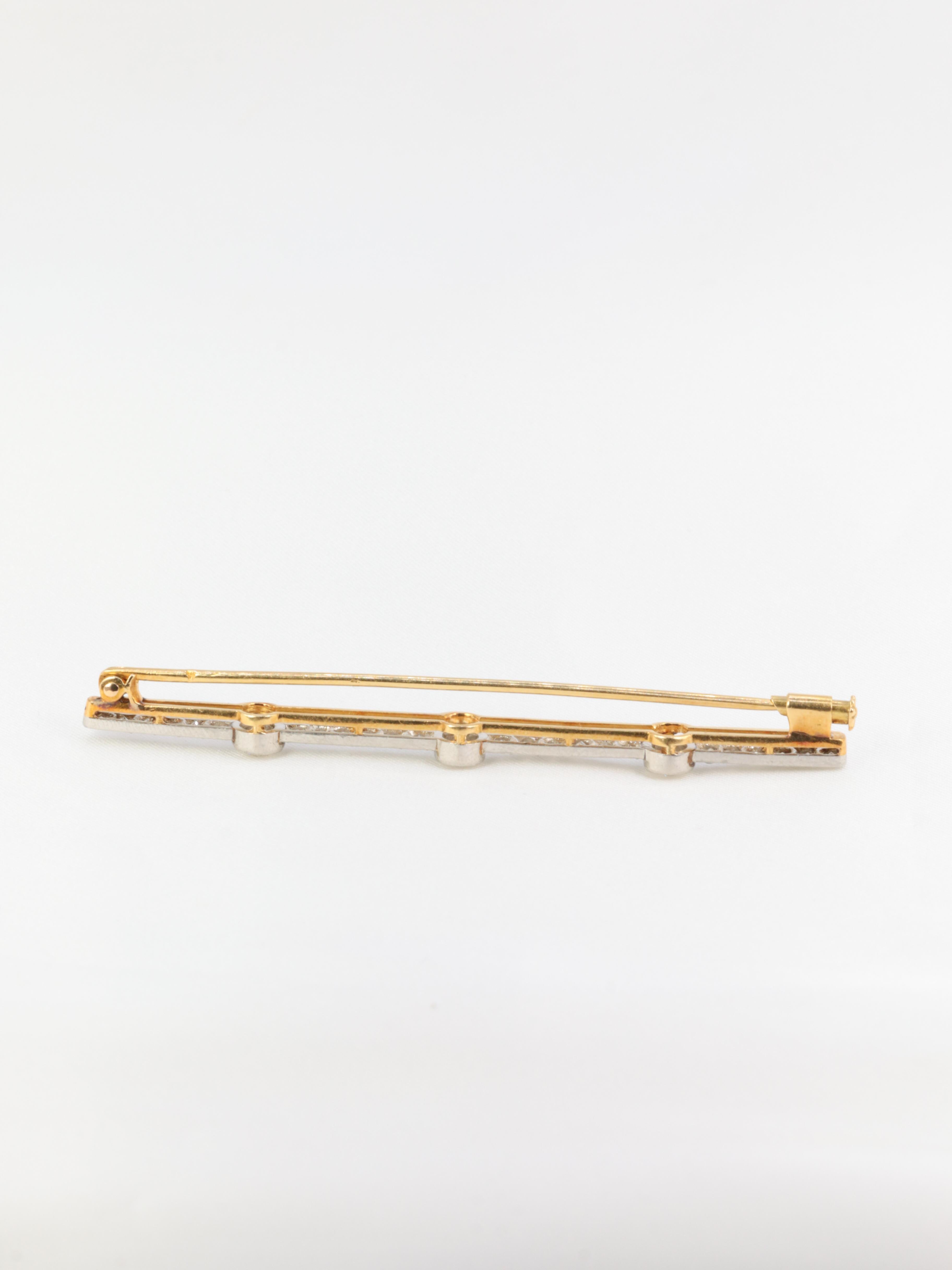 Antique Barrette Brooch in Gold, Platinum and Diamonds In Good Condition For Sale In PARIS, FR