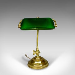 Antique Barristers Desk Lamp, Heavy, English, Brass, Glass Edwardian, circa 1910