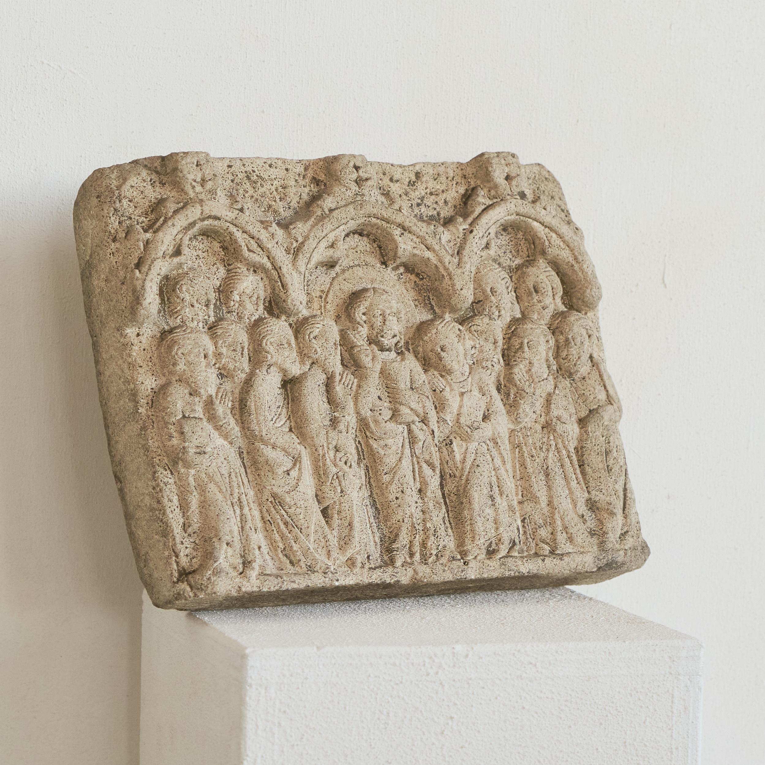 Medieval Antique Bas-Relief 'Jesus and the Twelve Disciples' in Stone For Sale