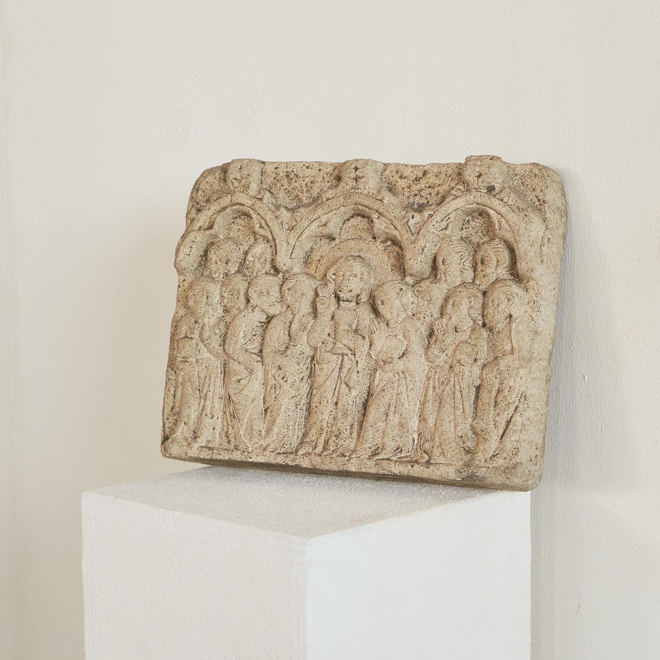 European Antique Bas-Relief 'Jesus and the Twelve Disciples' in Stone For Sale