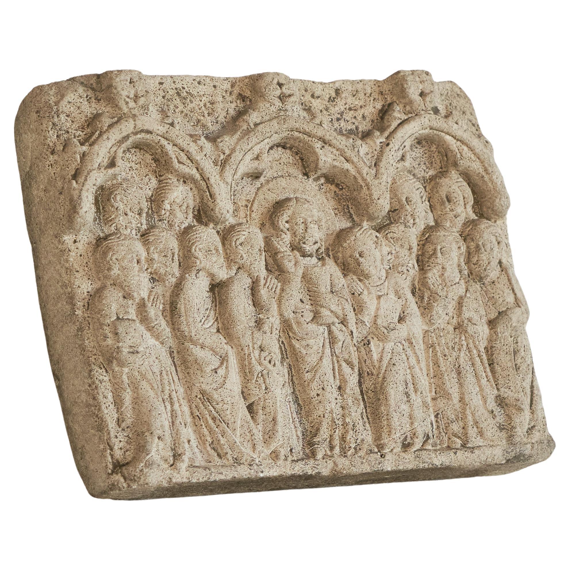 Antique Bas-Relief 'Jesus and the Twelve Disciples' in Stone