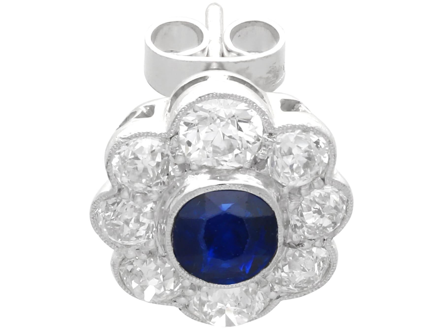 Women's or Men's Antique Basaltic Sapphire and Diamond Cluster Earrings in White Gold For Sale