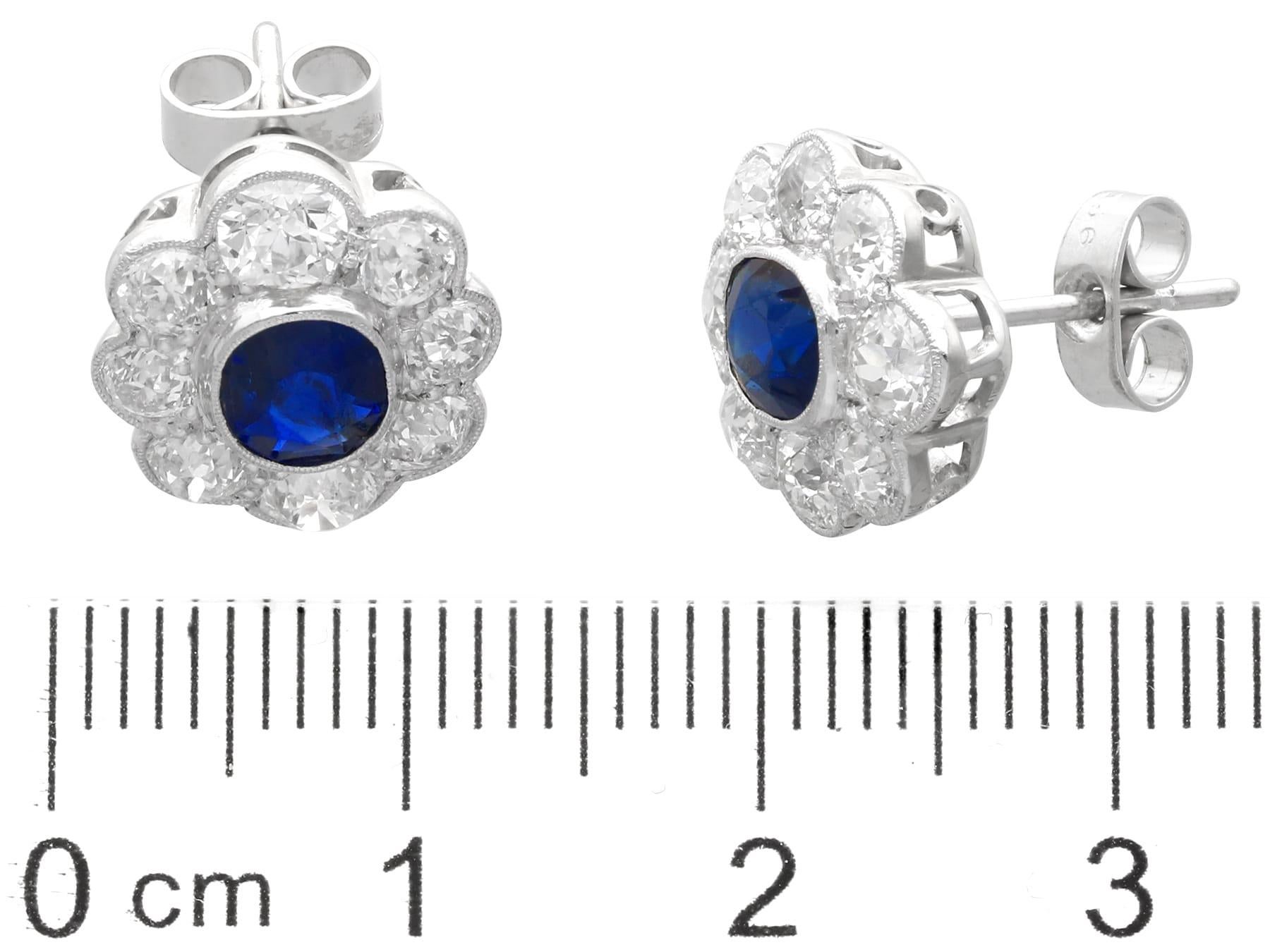 Antique Basaltic Sapphire and Diamond Cluster Earrings in White Gold For Sale 3