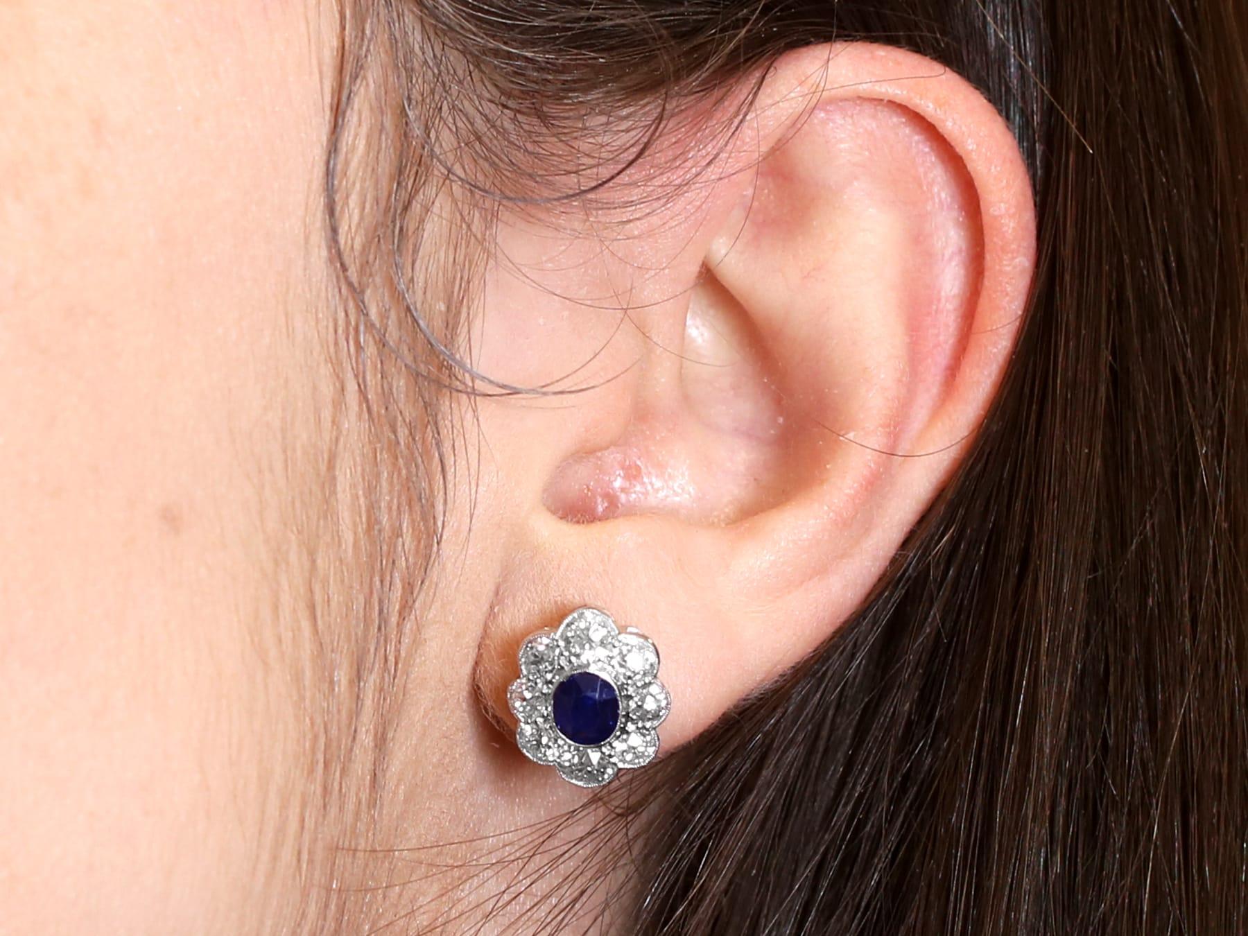 Antique Basaltic Sapphire and Diamond Cluster Earrings in White Gold For Sale 4