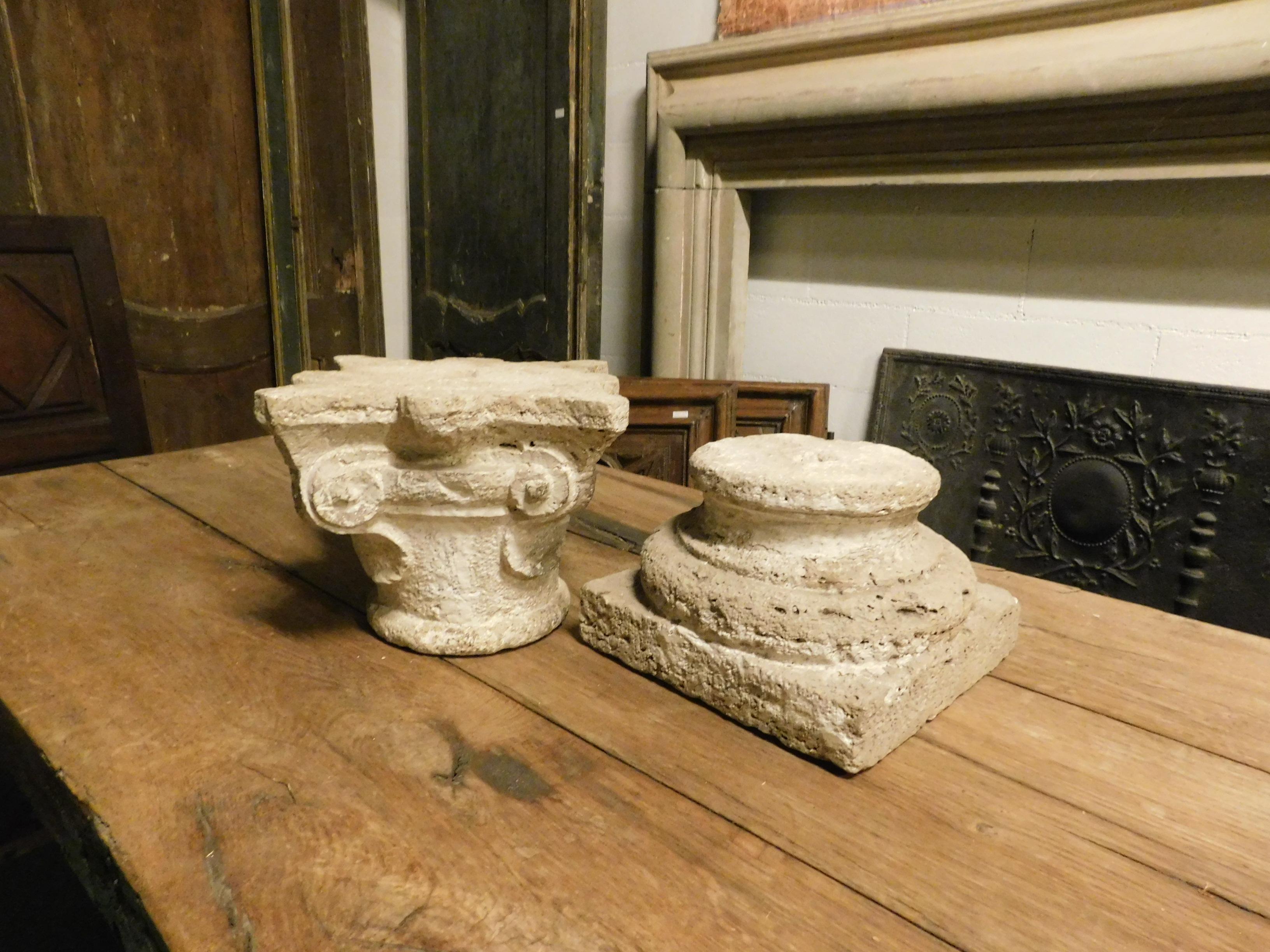 Italian Antique Base and Capital of a Column, Carved Sandstone, 1700, Italy