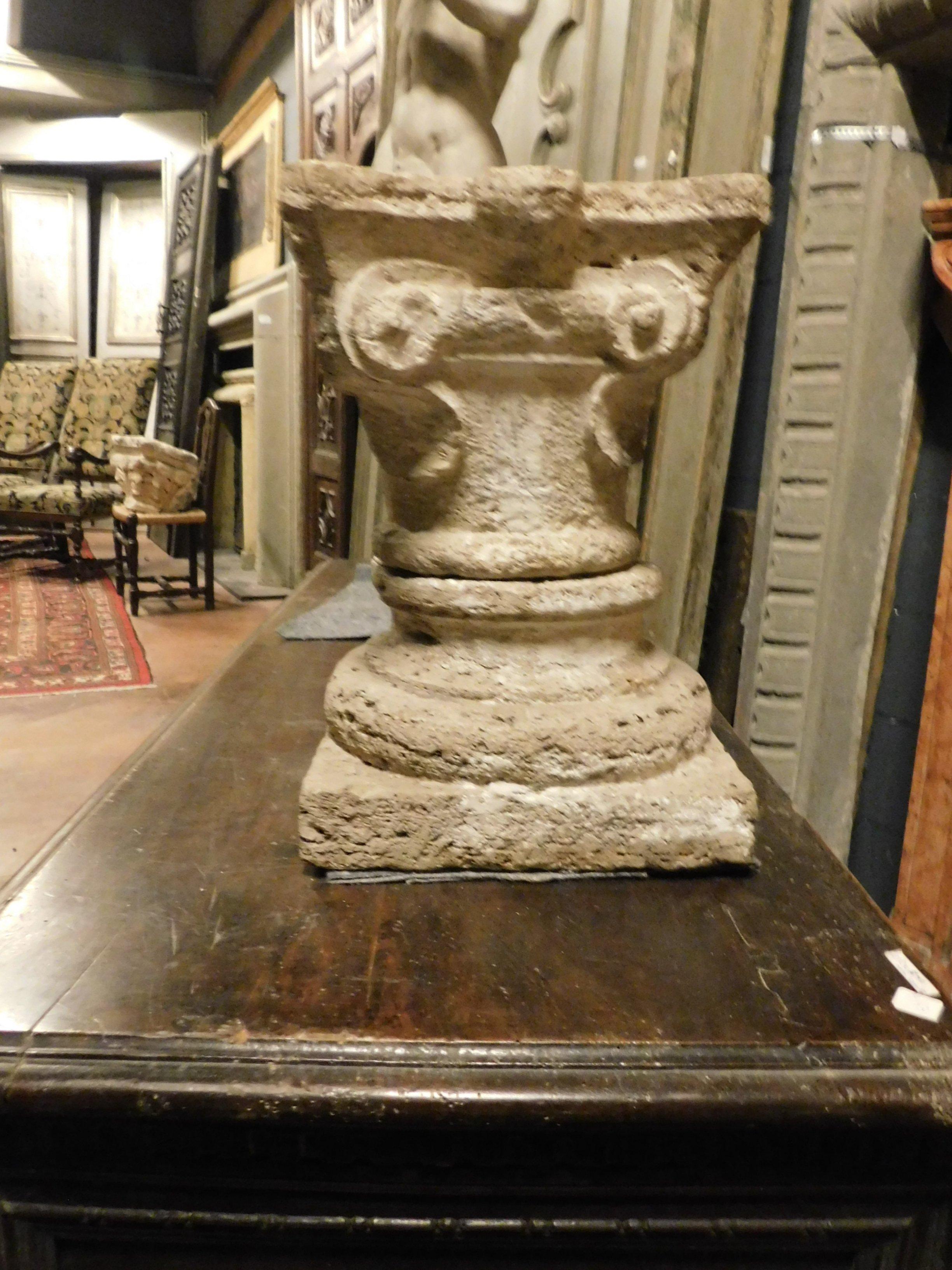 18th Century and Earlier Antique Base and Capital of a Column, Carved Sandstone, 1700, Italy