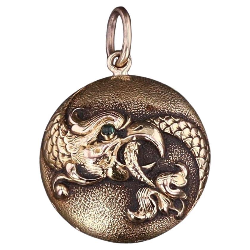 Antique Basilisk Conversion Charm of 14k Gold