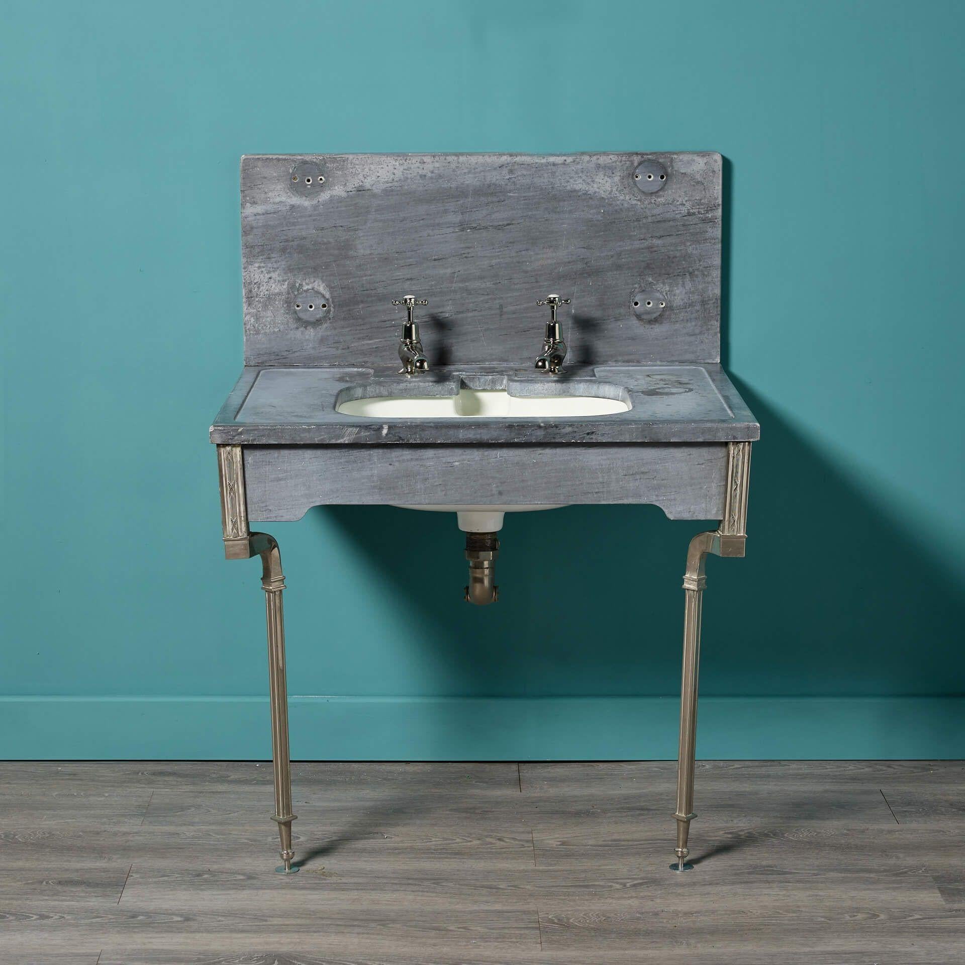 English Antique Basin on Marble Stand with Legs For Sale