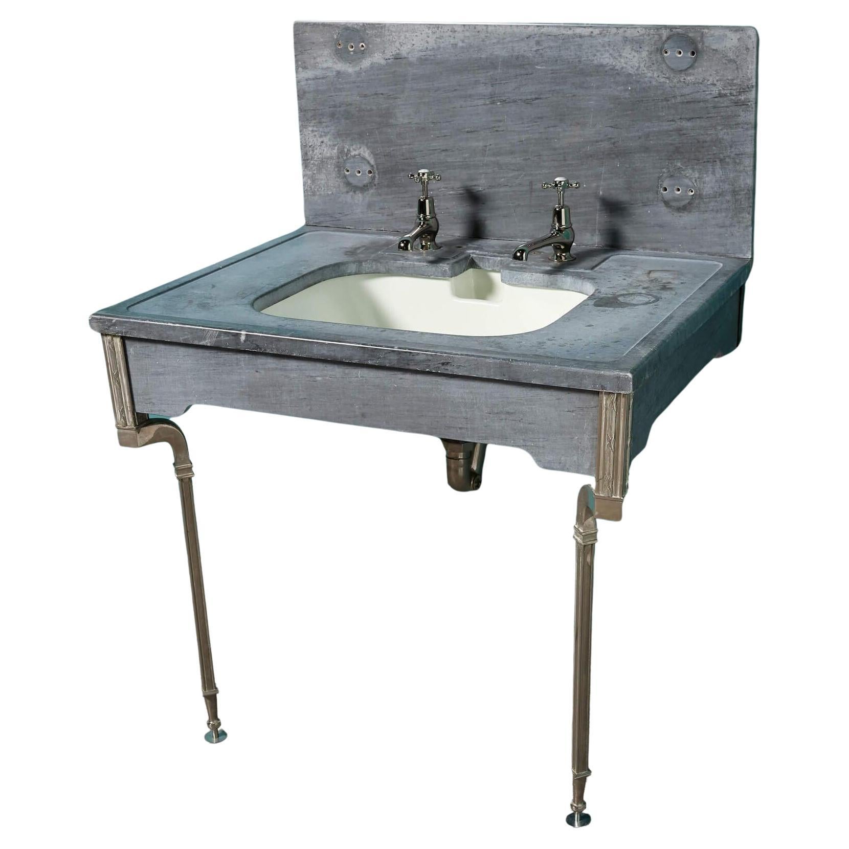 Antique Basin on Marble Stand with Legs For Sale