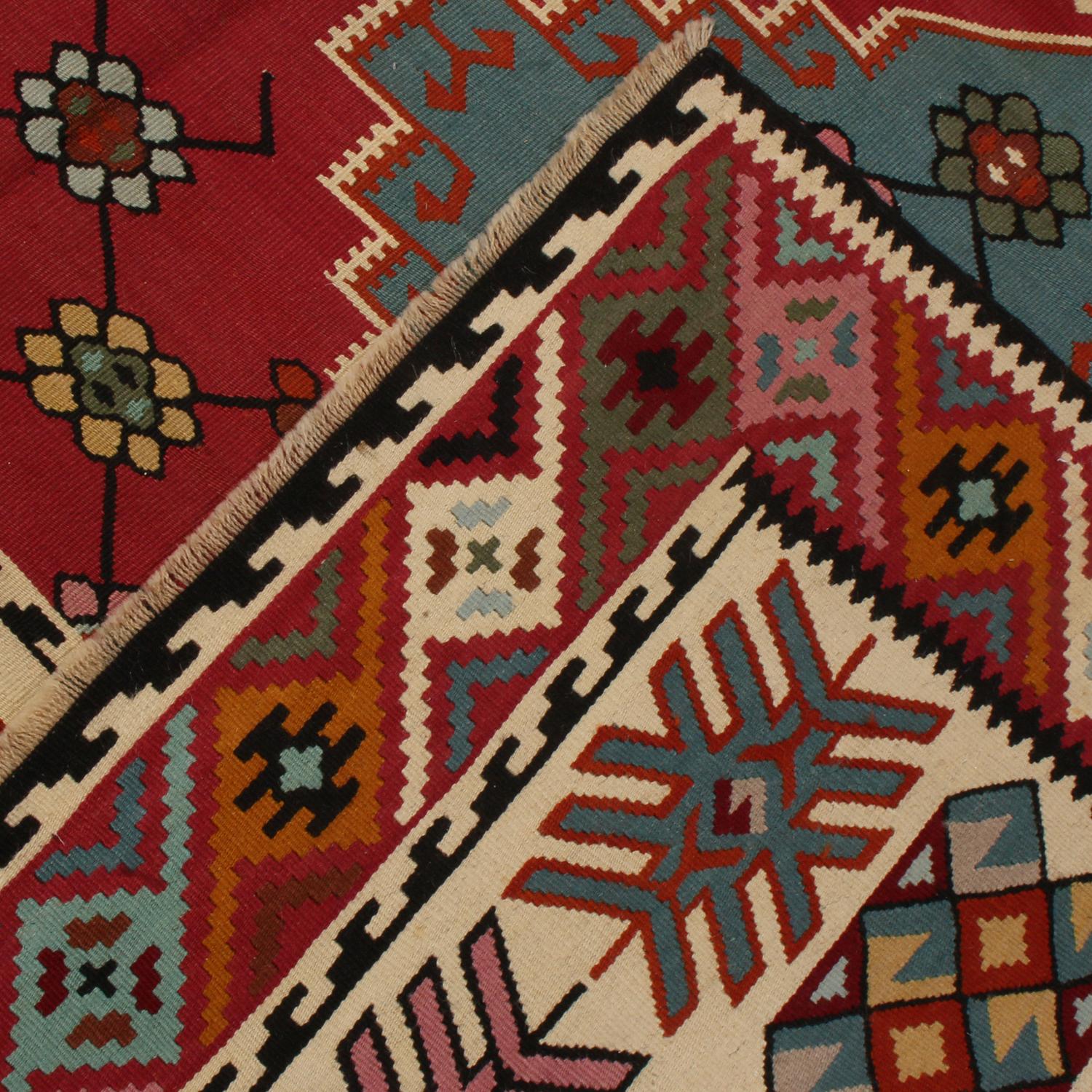 Antique Persian Kilim rug in Burgundy & Blue Geometric pattern by Rug & Kilim For Sale 1