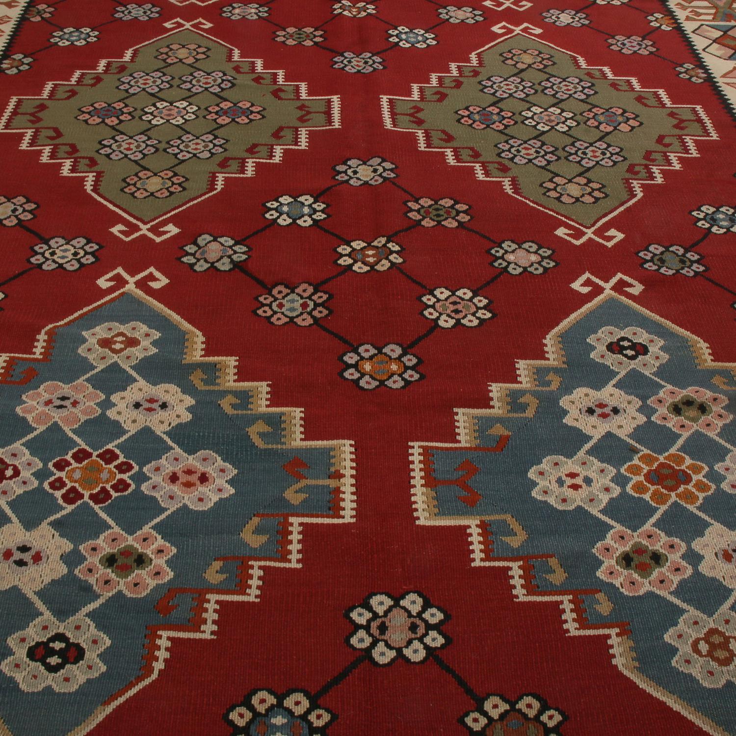 Hand-Knotted Antique Basra Burgundy and Spectral Wool Kilim Rug by Rug & Kilim For Sale