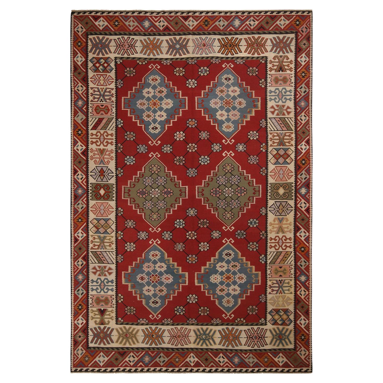 Antique Basra Burgundy and Spectral Wool Kilim Rug by Rug & Kilim
