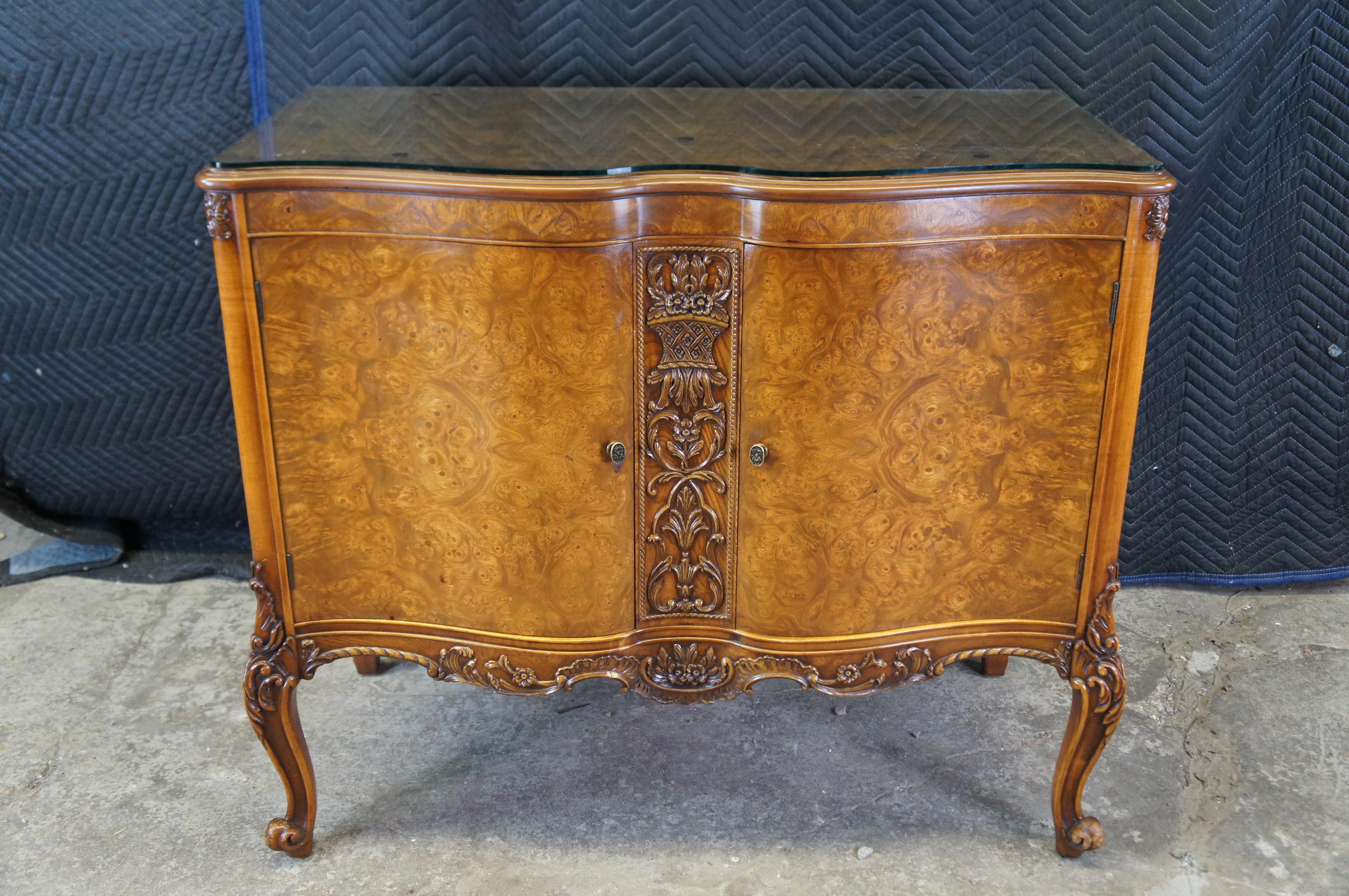 20th Century Antique Batesville French Louis XV Carpathian Elm Buffet Console Server Cabinet