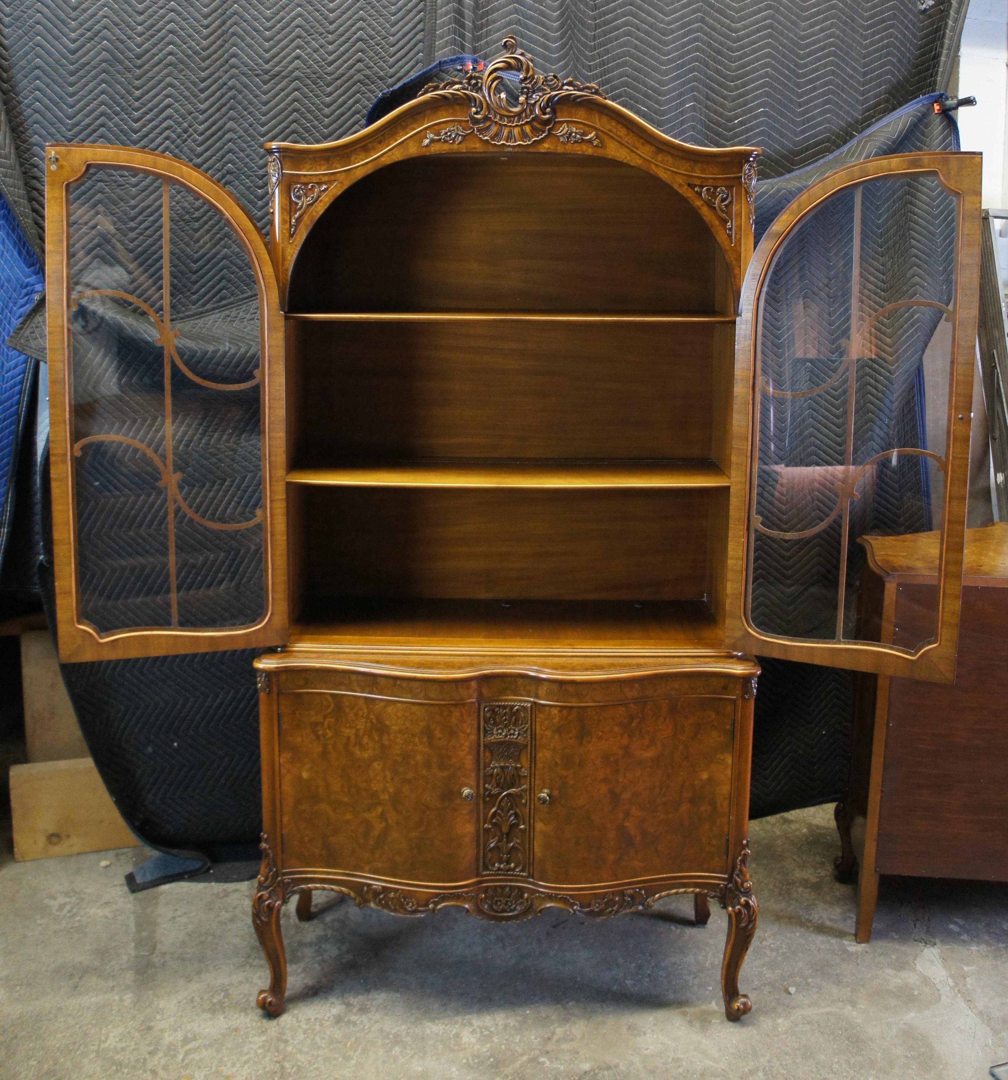 20th Century Antique Batesville French Provincial Louis XV Carpathian Elm China Curio Cabinet