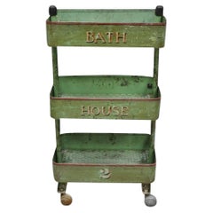 Antique "Bath House 2" Green Painted Metal 3 Tier Rolling Bathroom Trolley Cart