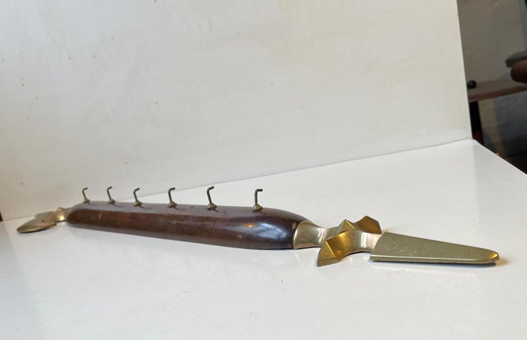 Antique Battle Axe Key or Towel Rack in Brass and Mahogany For Sale at ...