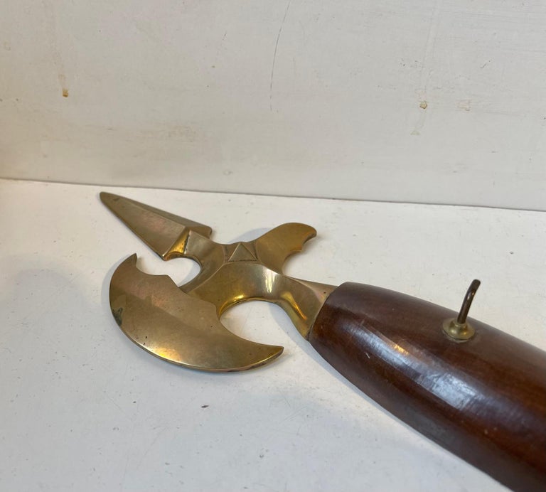 Antique Battle Axe Key or Towel Rack in Brass and Mahogany For Sale at ...