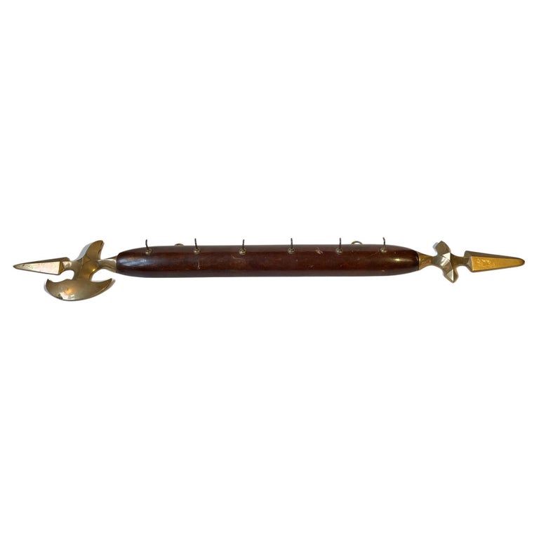 Antique Battle Axe Key or Towel Rack in Brass and Mahogany For Sale at ...