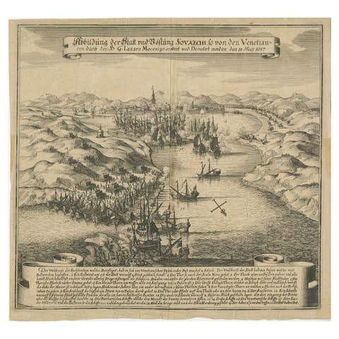 Antique Battle Scene of the Attack on Split on the Adriatic Coast, ca.1660
