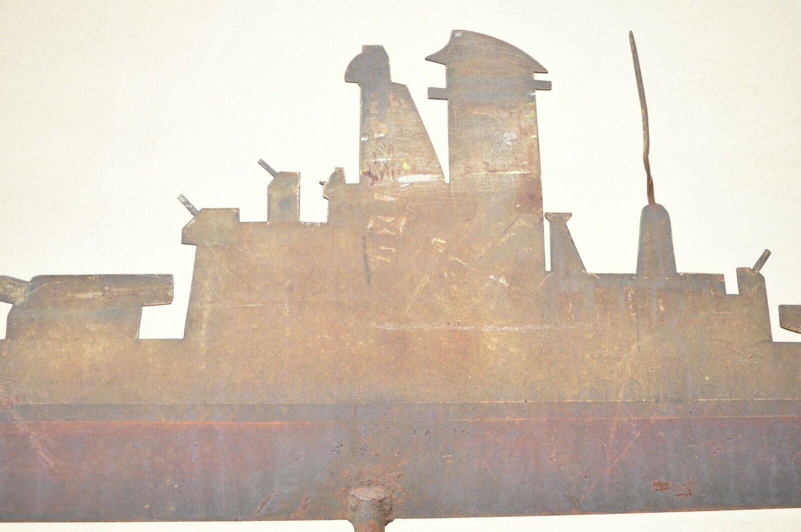Antique Battleship Weathervane Weathered Paint American Primitive Steel Metal For Sale 4