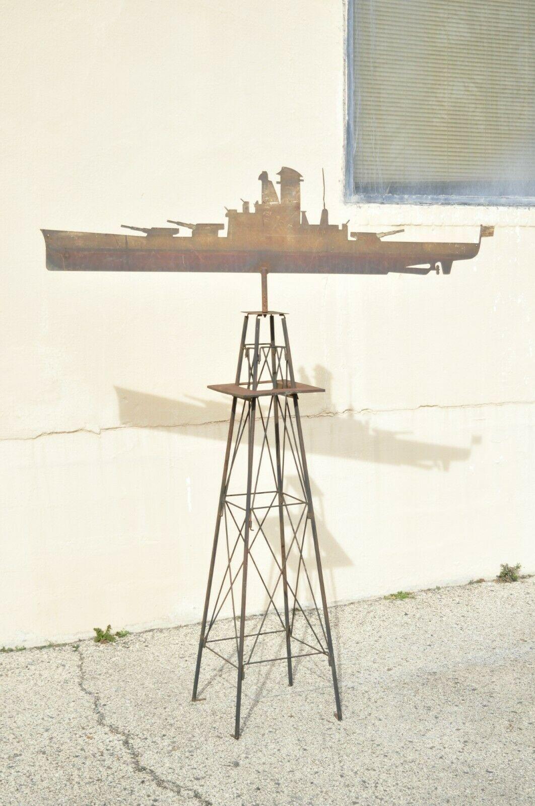 Antique Battleship Weathervane Weathered Paint American Primitive Steel Metal For Sale 6