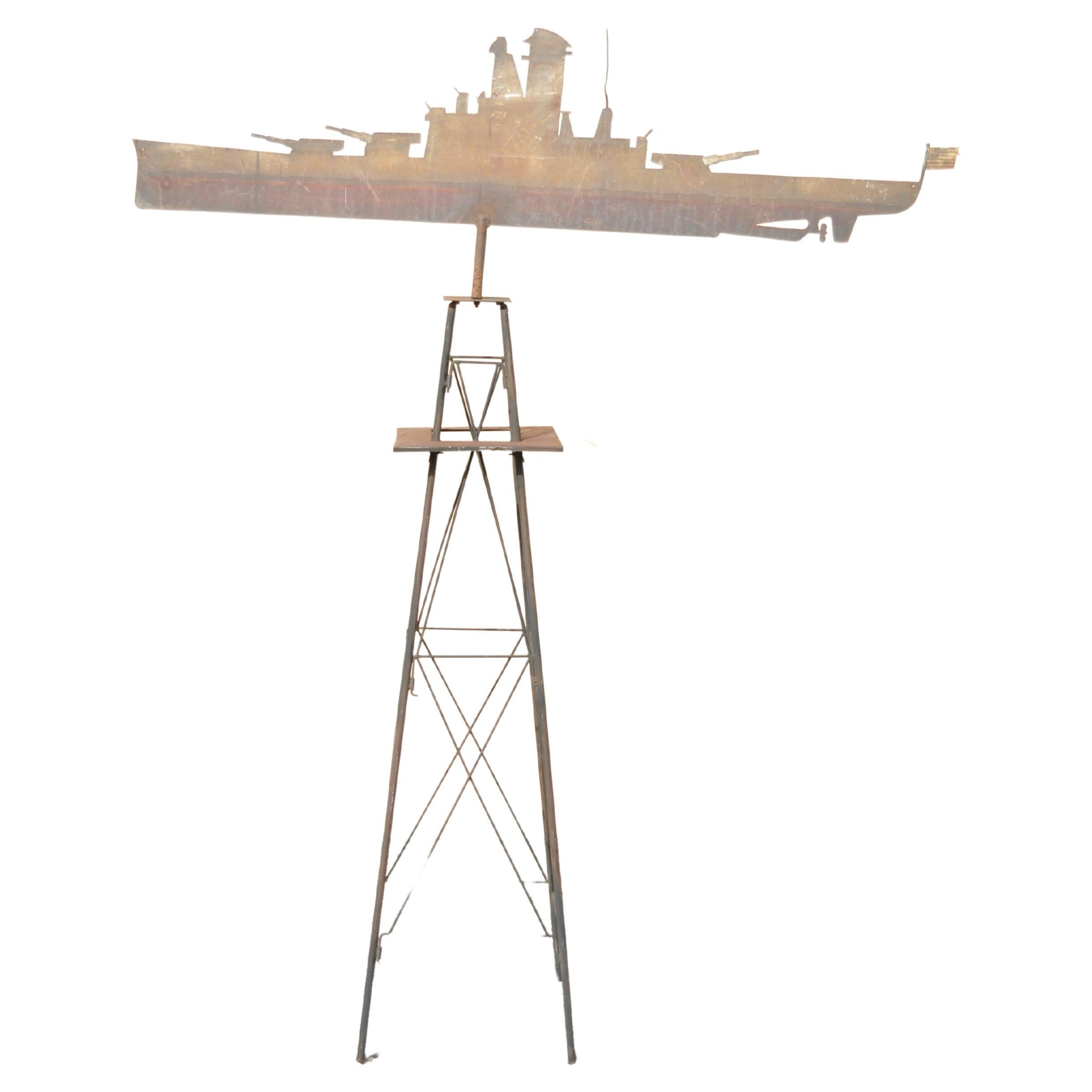 Antique Battleship Weathervane Weathered Paint American Primitive Steel Metal For Sale