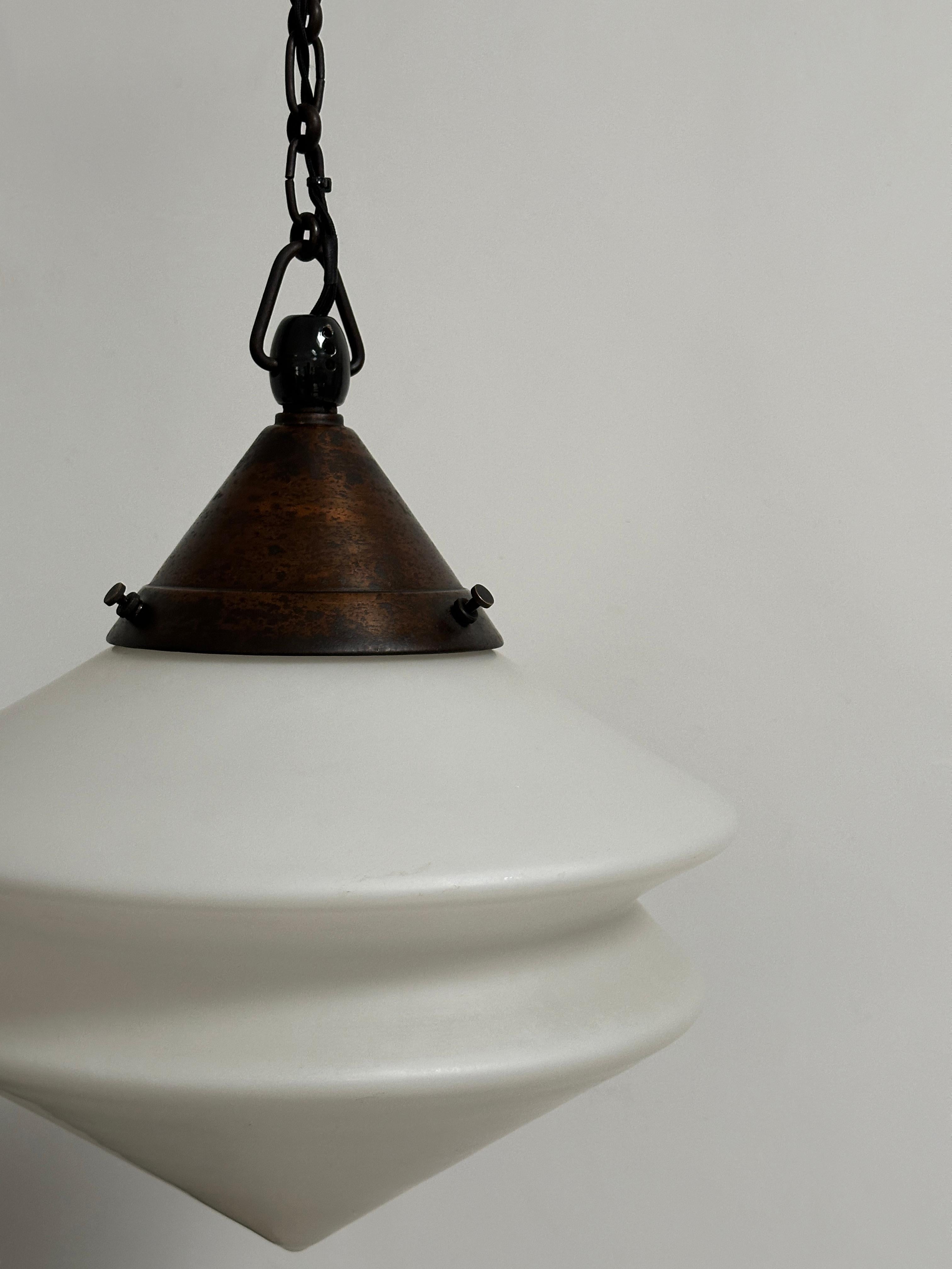 Antique Bauhaus Kandem Opaline Ceiling Pendant Light Lamp By Körting & Mathiesen In Good Condition For Sale In Sale, GB