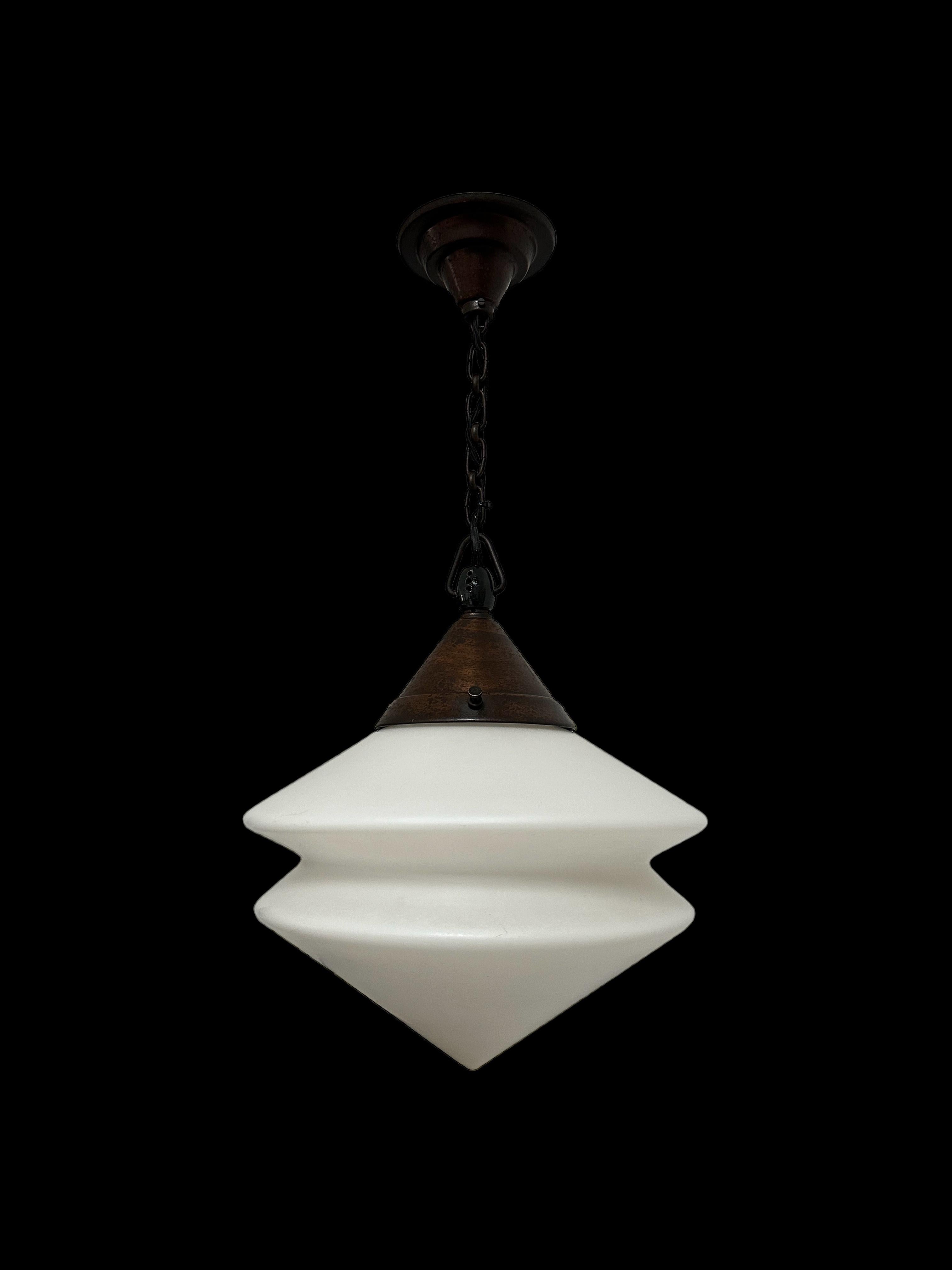 Copper Antique Bauhaus Kandem Opaline Ceiling Pendant Light Lamp By Körting & Mathiesen For Sale