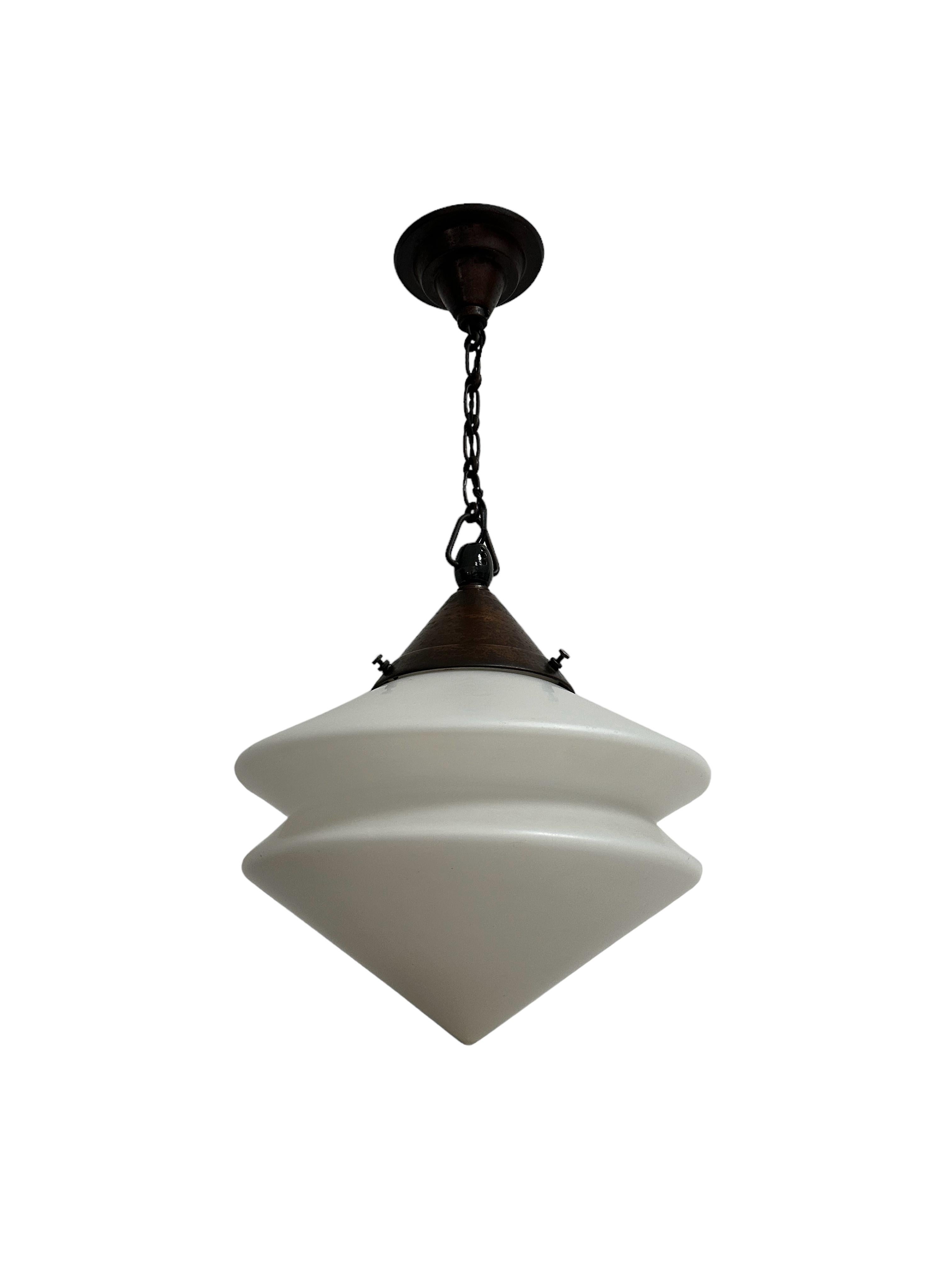 Antique Bauhaus Kandem Opaline Ceiling Pendant Light Lamp By Körting & Mathiesen For Sale 1