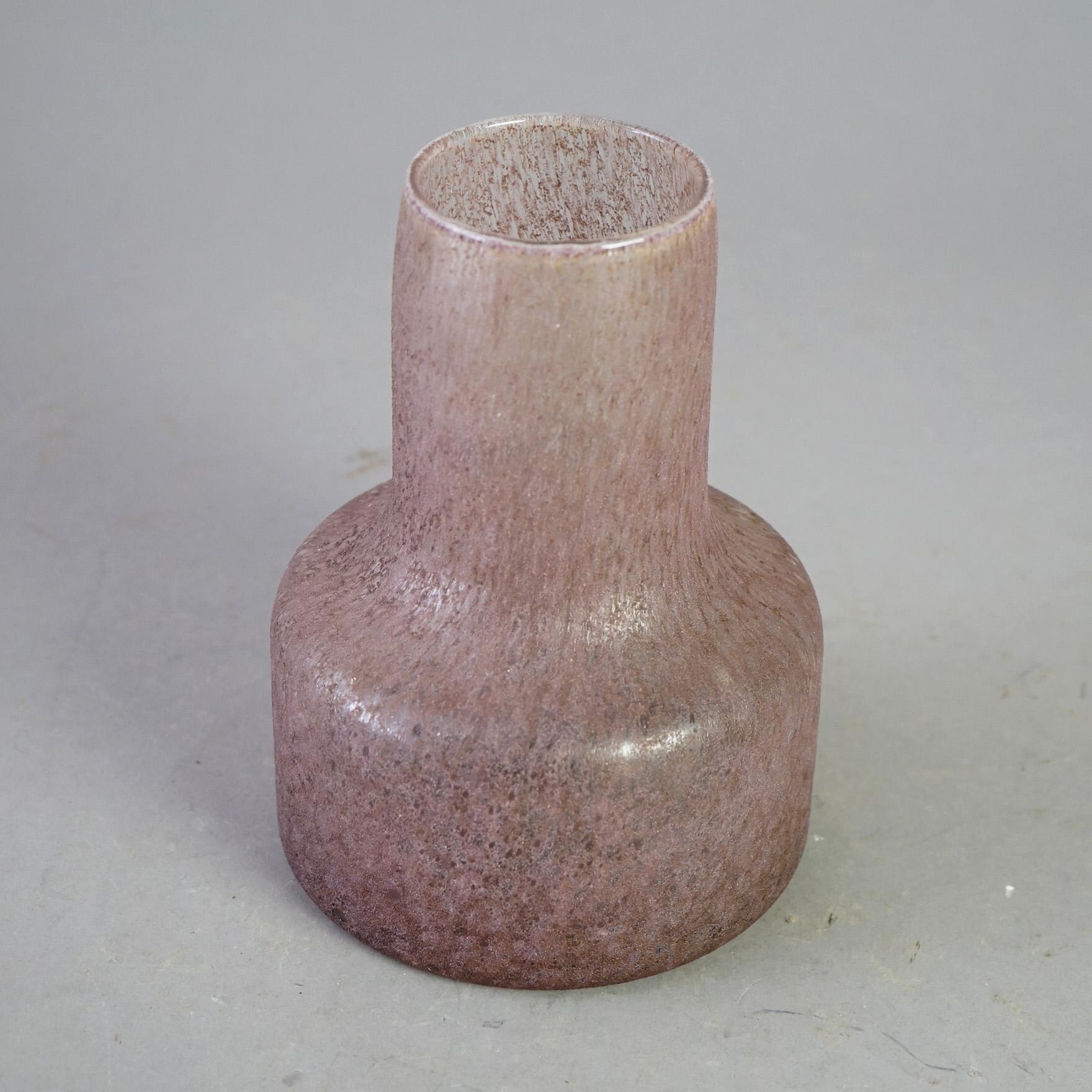 German Antique Bauhaus Movement Lavender Chipped Ice Art Glass Bottle Vase Circa 1930 For Sale