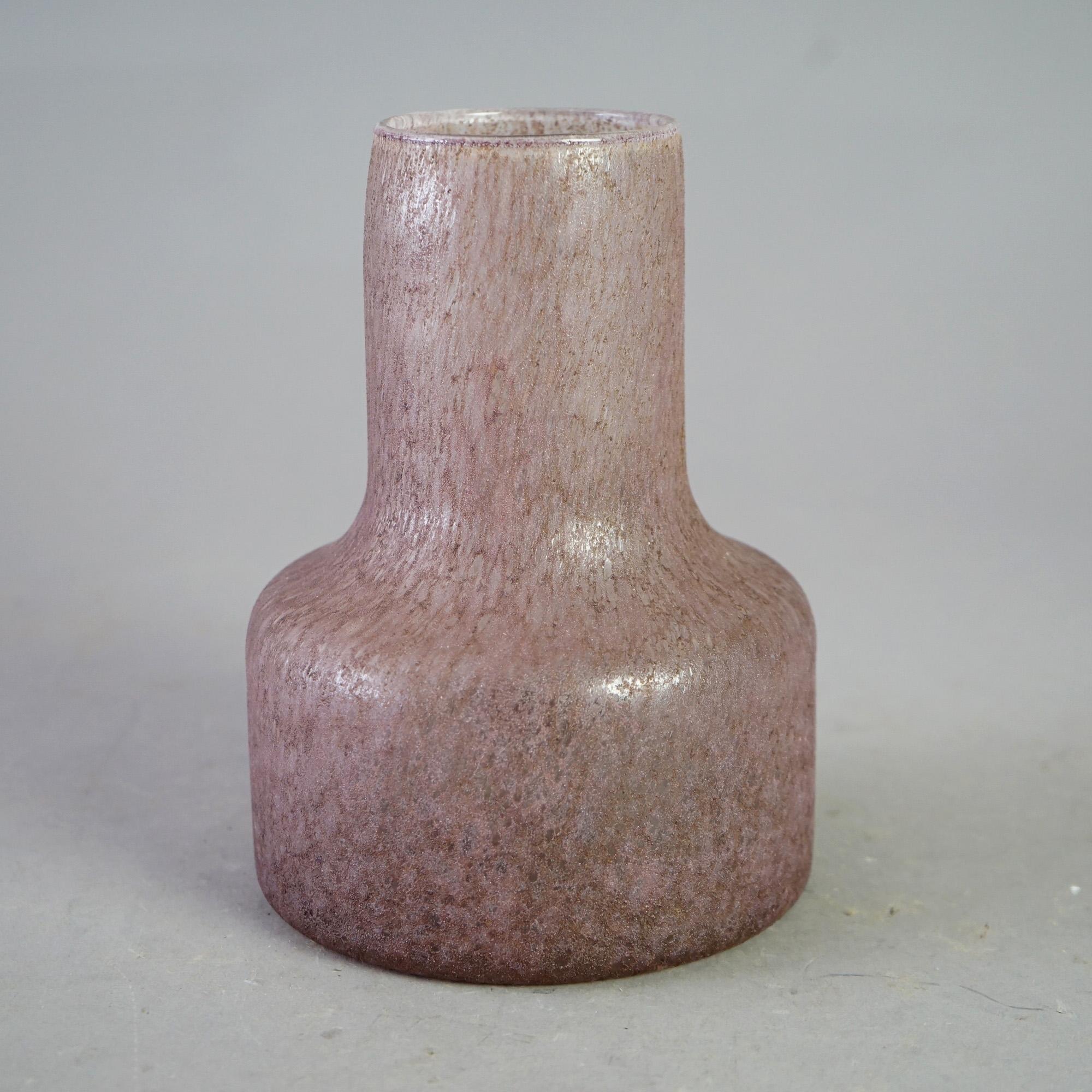 Antique Bauhaus Movement Lavender Chipped Ice Art Glass Bottle Vase Circa 1930 In Good Condition For Sale In Big Flats, NY