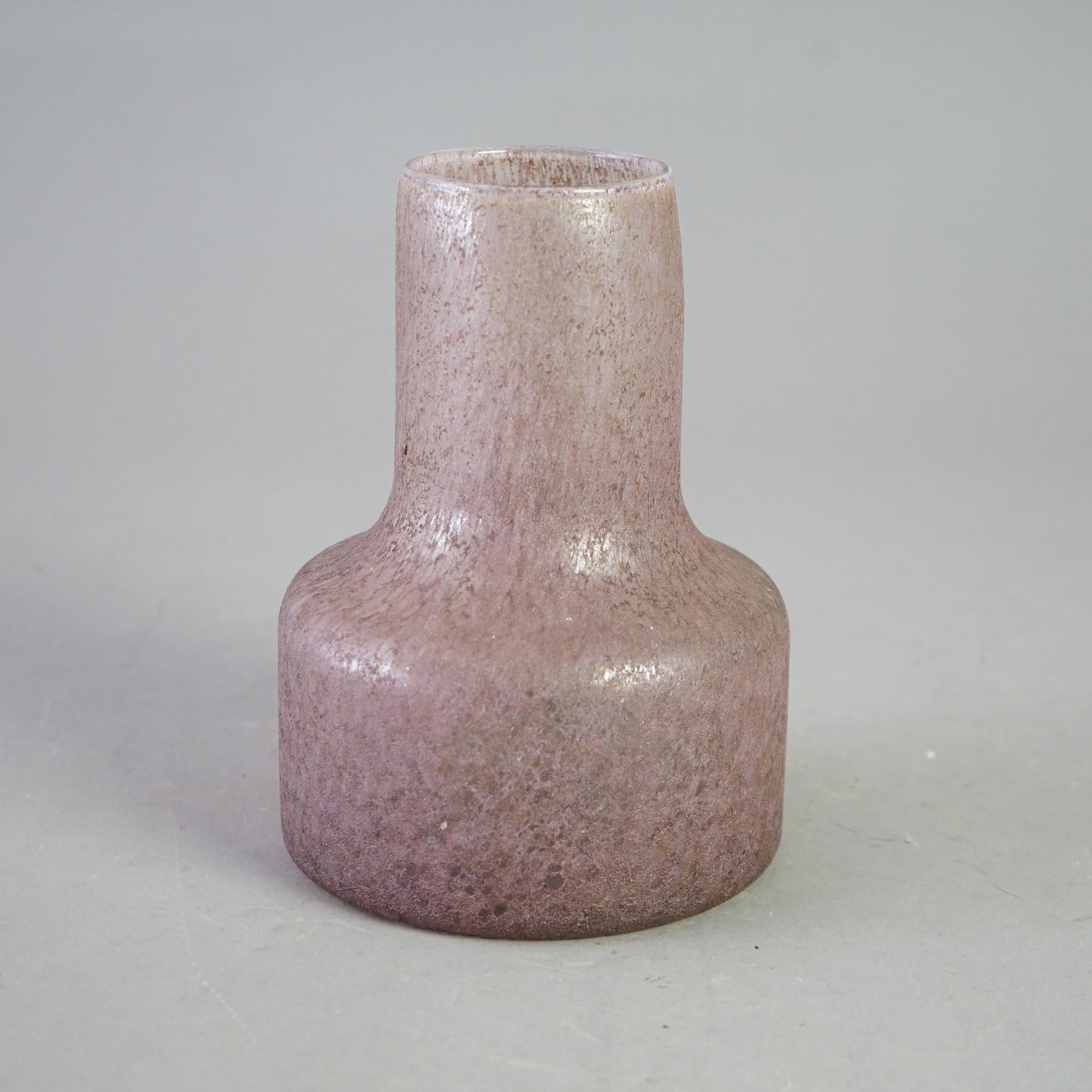 Antique Bauhaus Movement Lavender Chipped Ice Art Glass Bottle Vase Circa 1930 For Sale 1