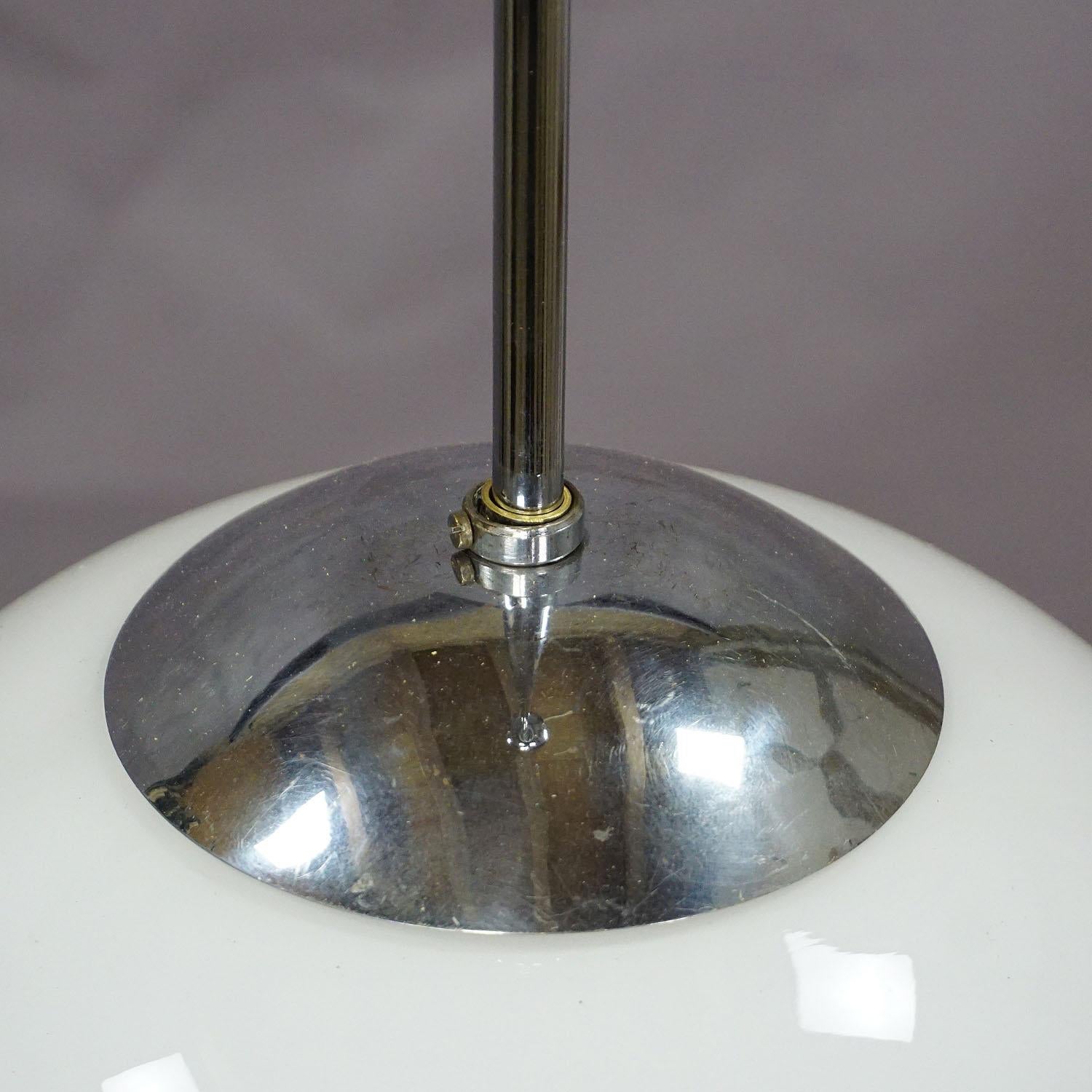 German Antique Bauhaus Pendant Light with Large Opaline Glass Bowl