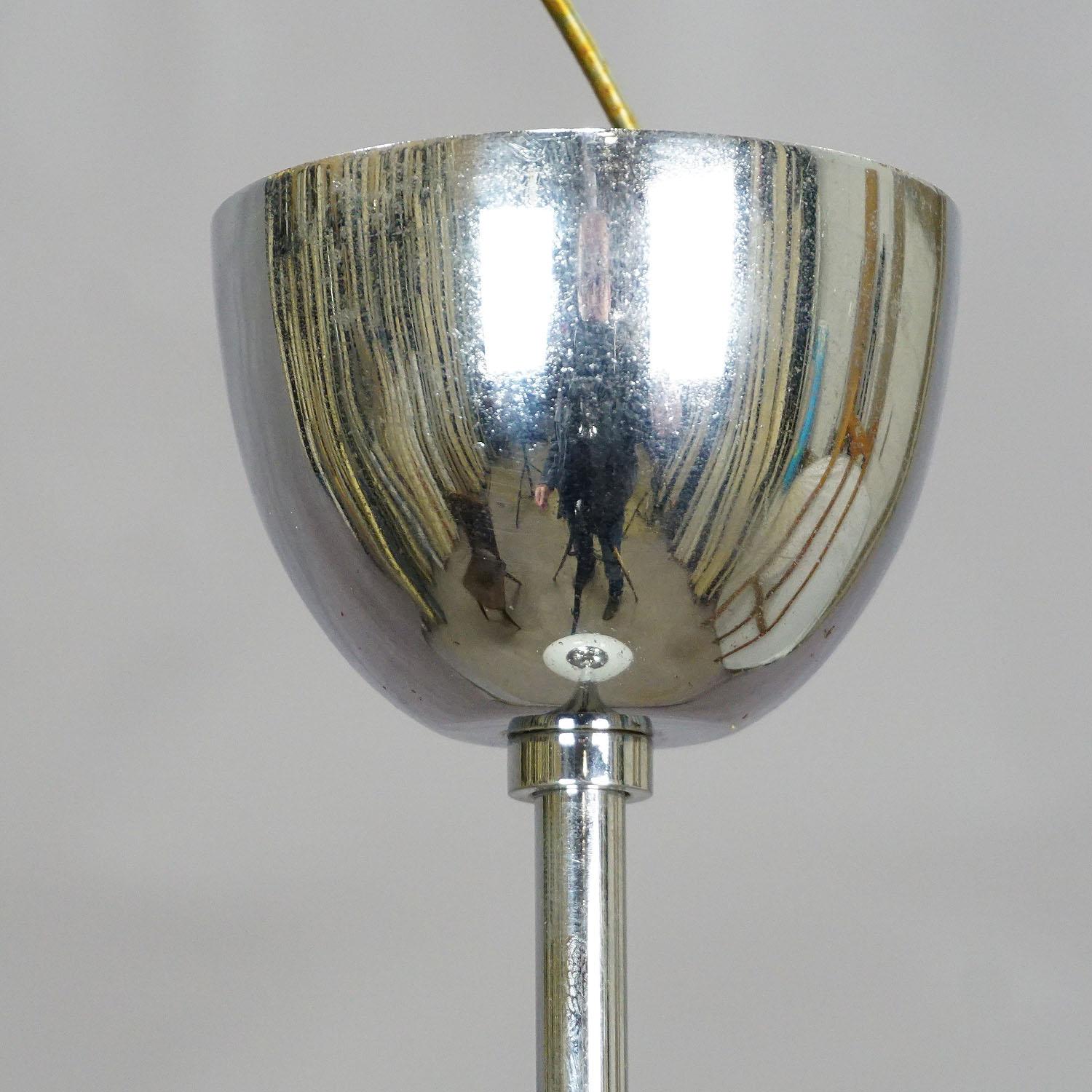 Antique Bauhaus Pendant Light with Large Opaline Glass Bowl In Good Condition In Berghuelen, DE