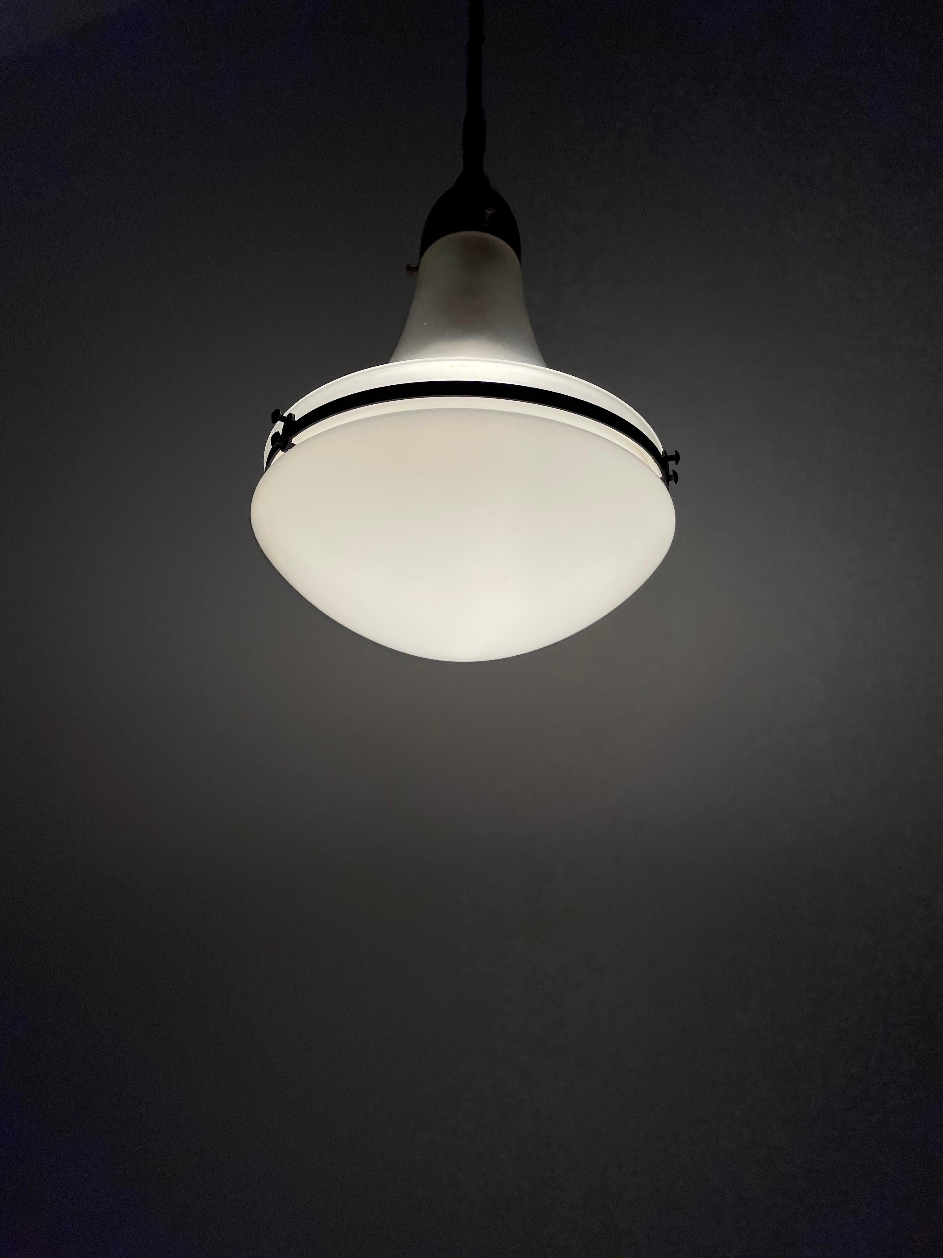 Early 20th Century Antique Bauhaus Peter Behrens Opaline Milk Glass Ceiling Pendant Light Lamp