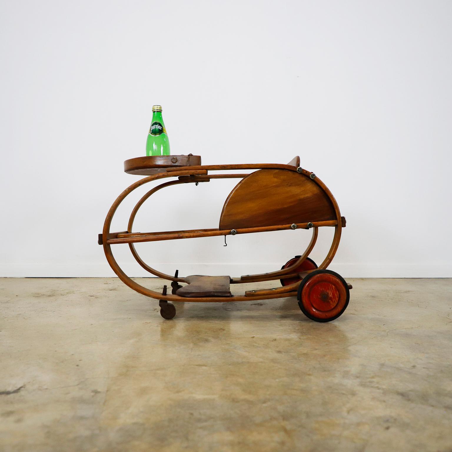 Mid-20th Century Antique Bauhaus Wooden Baby Walker For Sale