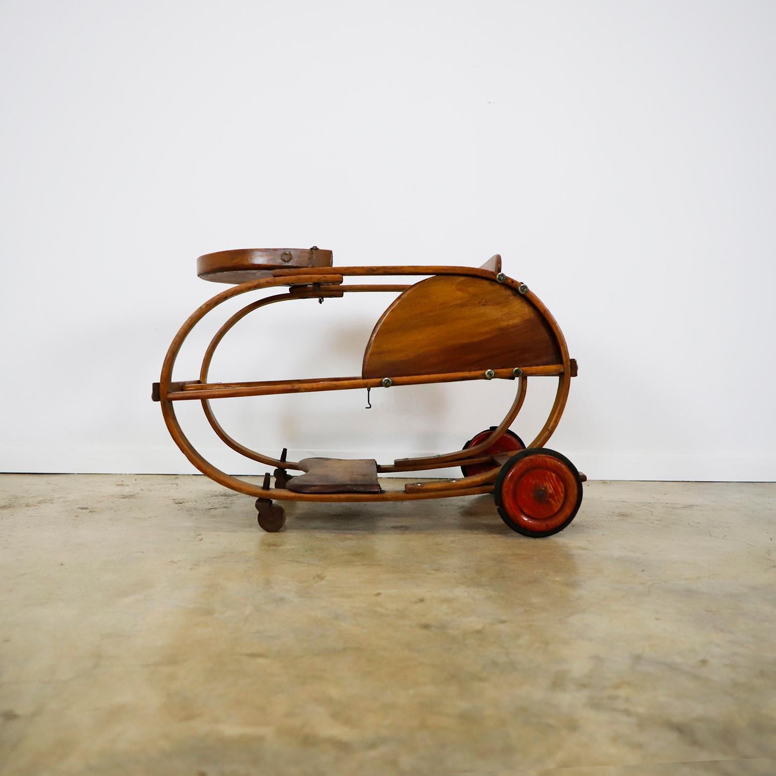 Plywood Antique Bauhaus Wooden Baby Walker For Sale
