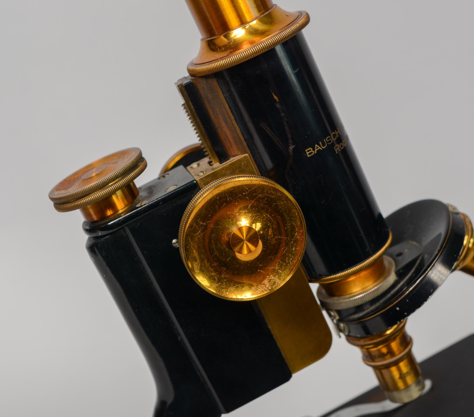 Early 20th Century Antique Bausch and Lomb Brass and Iron Microscope