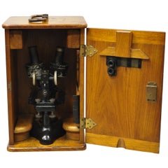 Antikes Bausch-Lomb Arthur G. Thomas Mikroskop im Koffer mit Extras