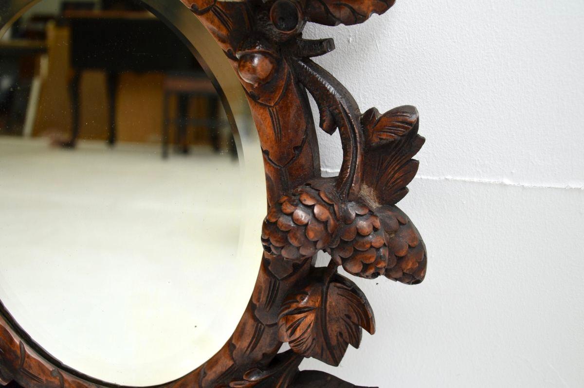Antique Black Forest Mirror en chêne sculpté de Bavière en vente 1